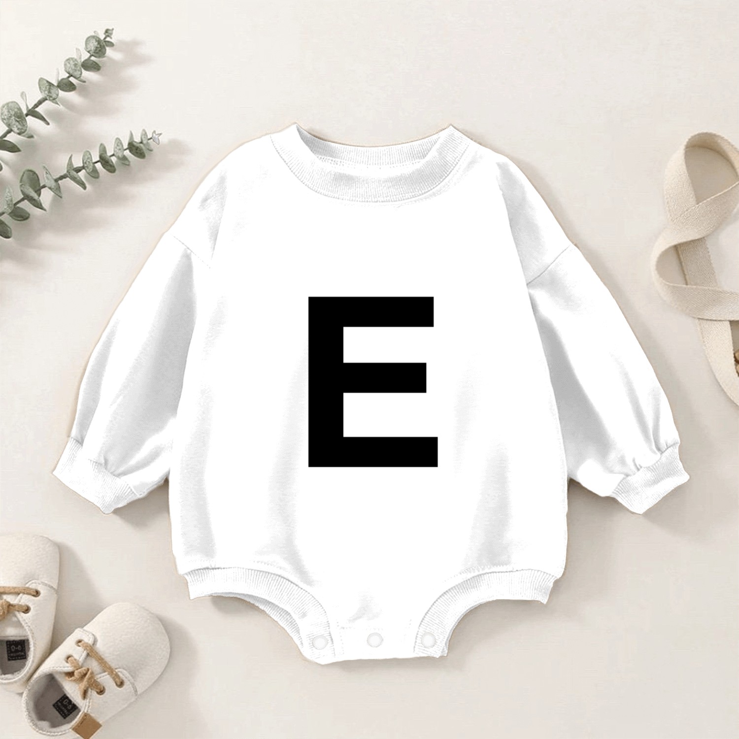 helvetica letter E Baby Romper Sweatshirts