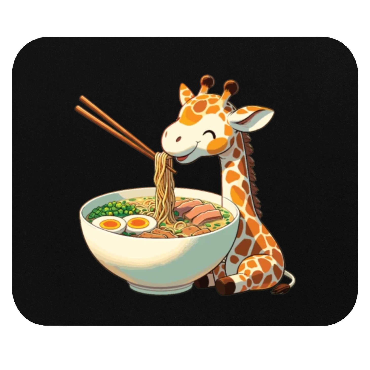 Cute Giraffe Eats Ramen Noodles Giraffe Ramen Mouse Pads