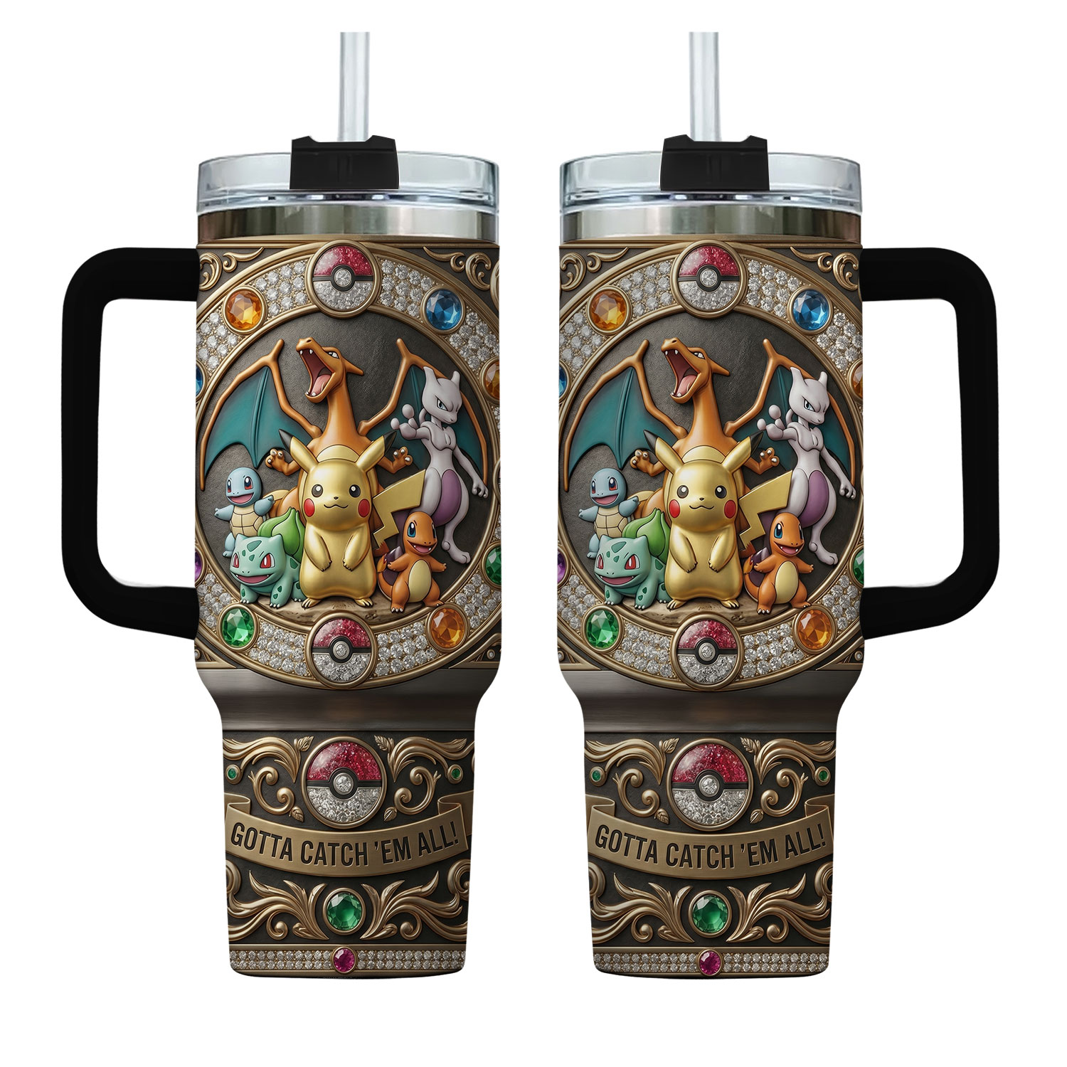 PKM 30th Anniversary 40oz Tumbler Pika Charizard 3D Insulated Mug Travel Cup