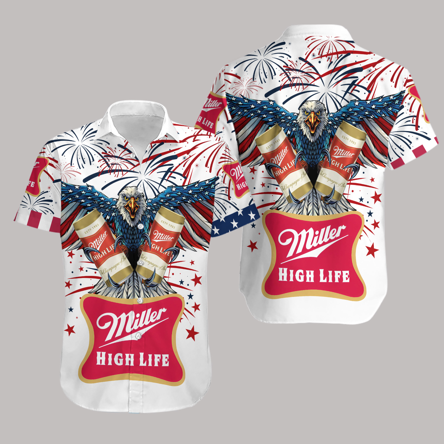 Miller Highlife US Flag 4th Of July Hawaiian Shirt And Short