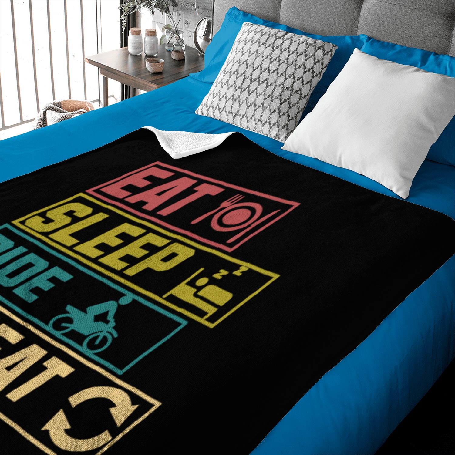 Eat sleep ride repeat hobby Baby Blankets