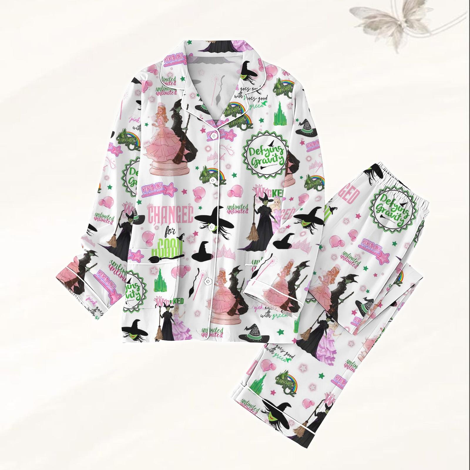 Wicked Changed For Good Pajamas Set, Green And Pink Witch Pajamas, Defy Gravity Women Pajamas, Wizard of Oz Pjs, Matching Pajamas Set