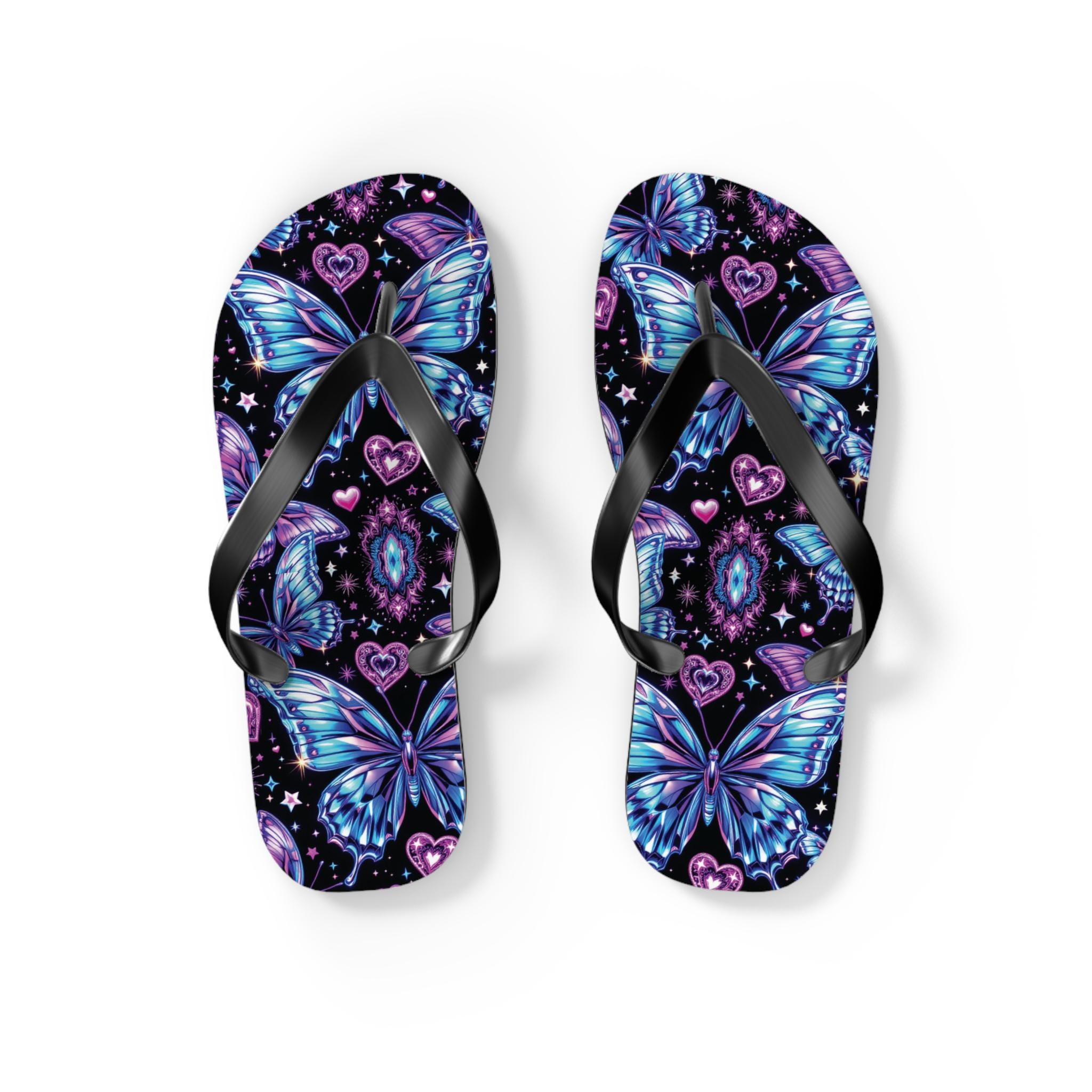 Colorful Butterfly Flip Flops Summer Vibes, Beachdays, Vacation Footwear, Gift for Her, Boho Style