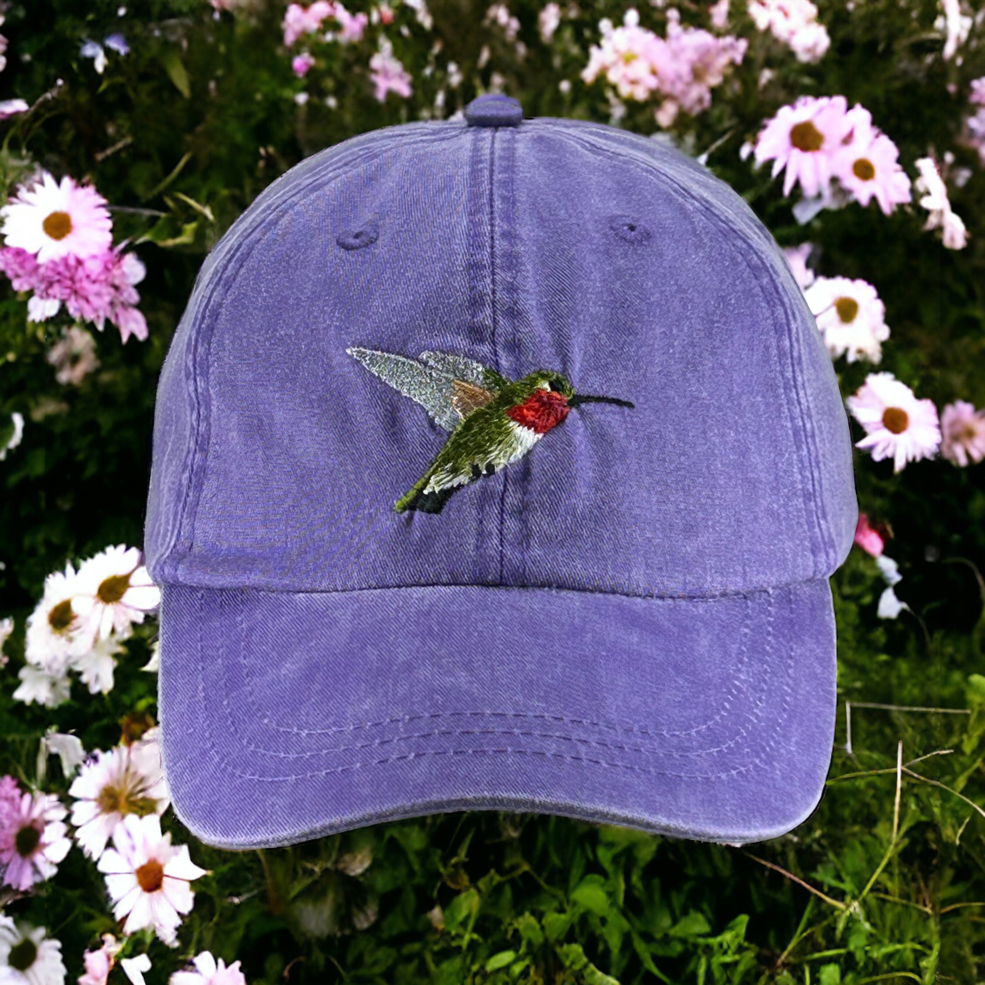 Broad Tailed Hummingbird embroidered baseball cap, low profile dad hat, bird watcher gift, adjustable fits most adults, leather strap