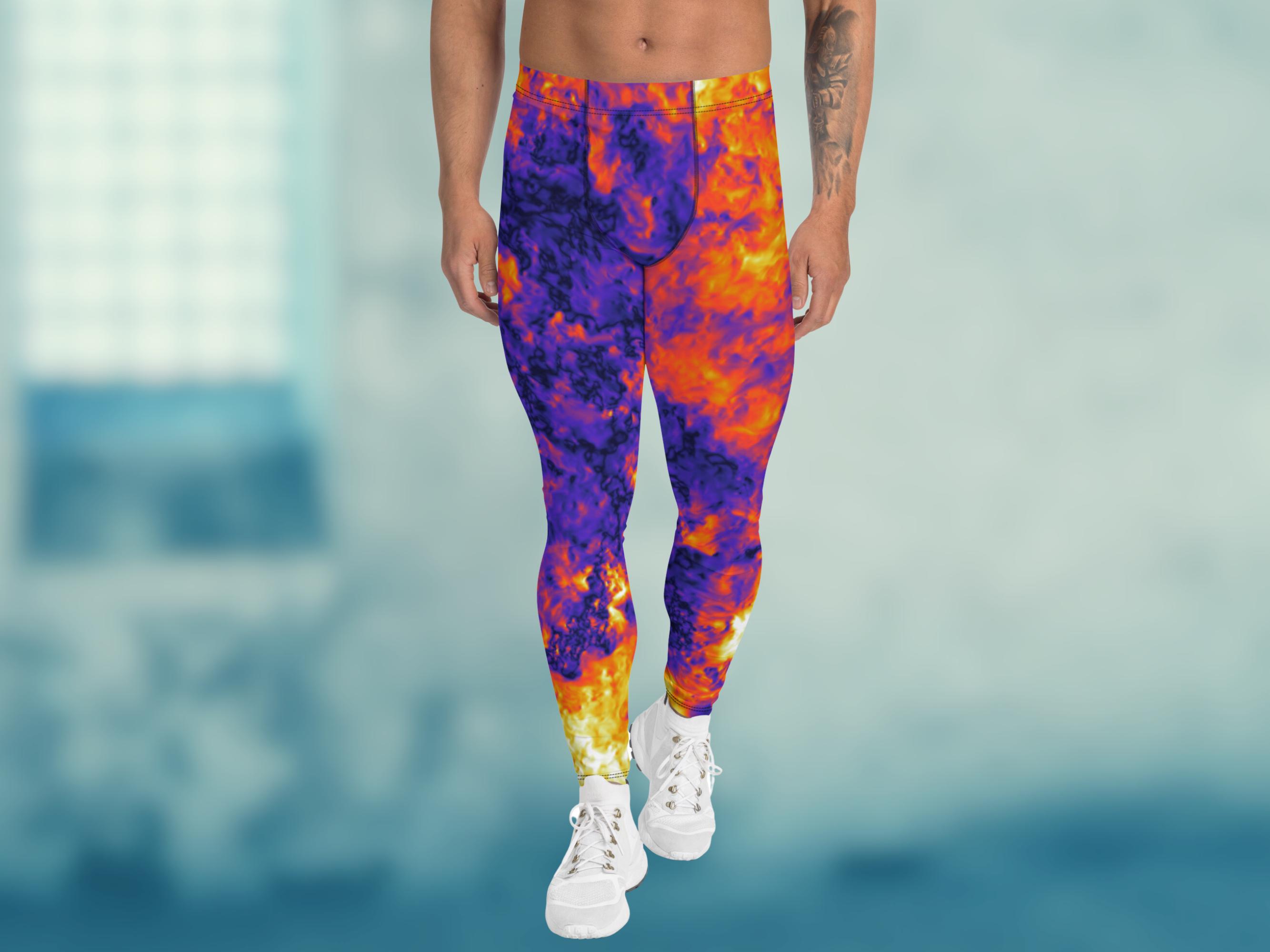 Halloween Stretchy Tie Dye Meggings, Stylish Tapered Leg Athletic Men's Leggings
