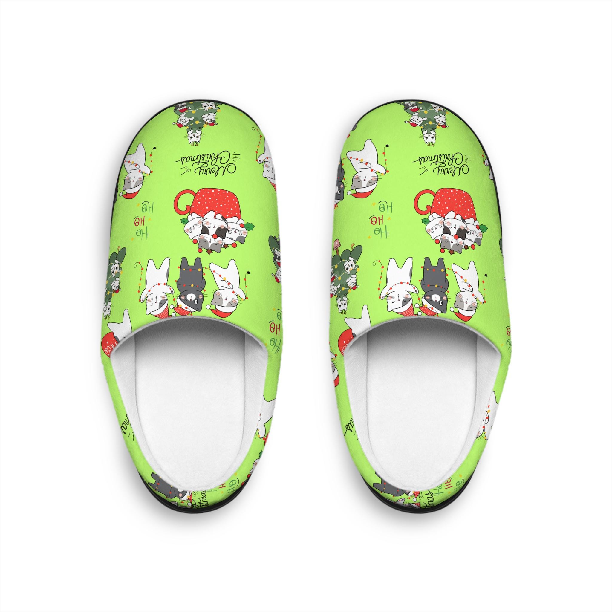 Women's Christmas Slippers, Women's Cat Christmas Slippers, Indoor Kitty Footwear, Women's Slippers, Holiday Slippers, Christmas Slippers