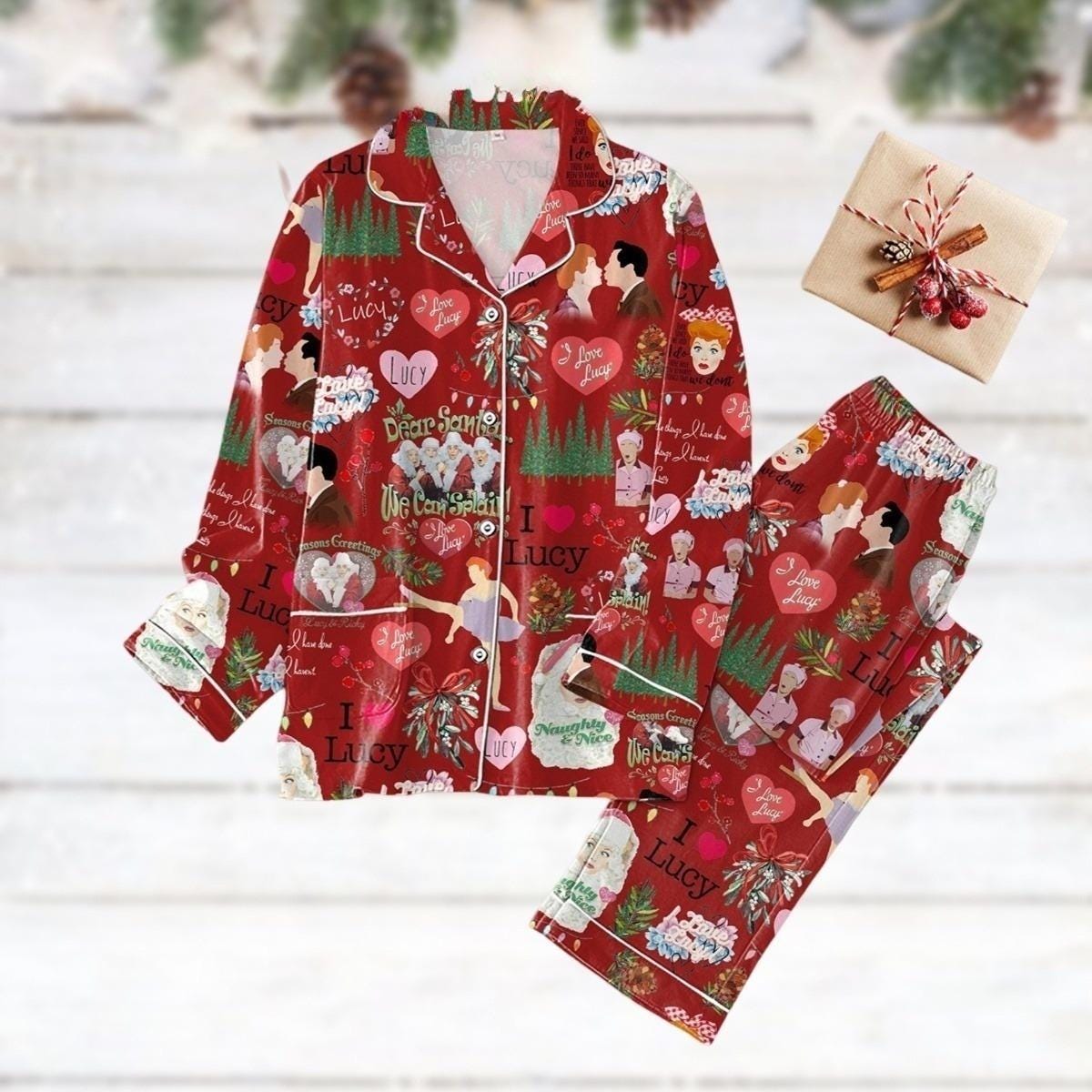 I Love Lucy Christmas Pajamas, I Love Lucy Xmas Pajamas, Lucy And Ricky Pajamas Set, I Love Lucy Holiday Pajamas, Xmas Gift