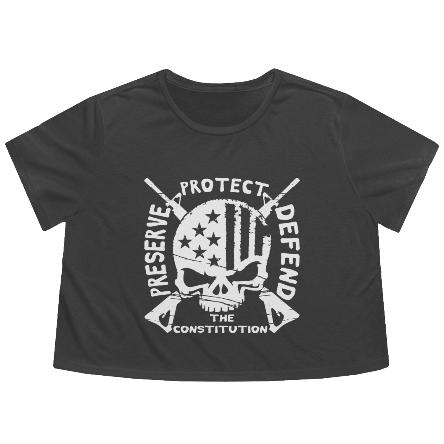 Distressed Skull Preserve Protect & Defend Constit Flowy Cropped Tees