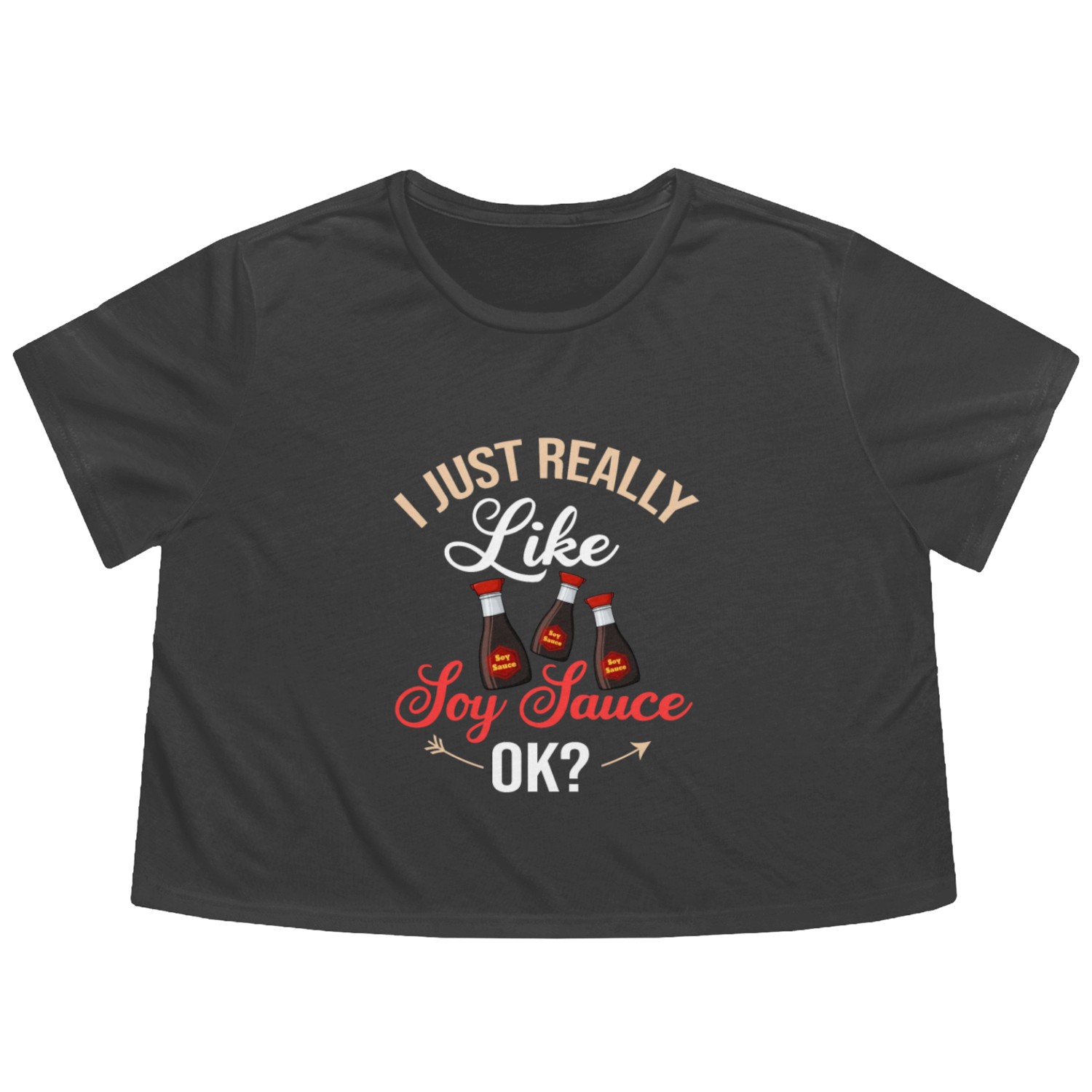 Soy Sauce Japanese Sushi Dark Ramen Noodles Bottle Flowy Cropped Tees