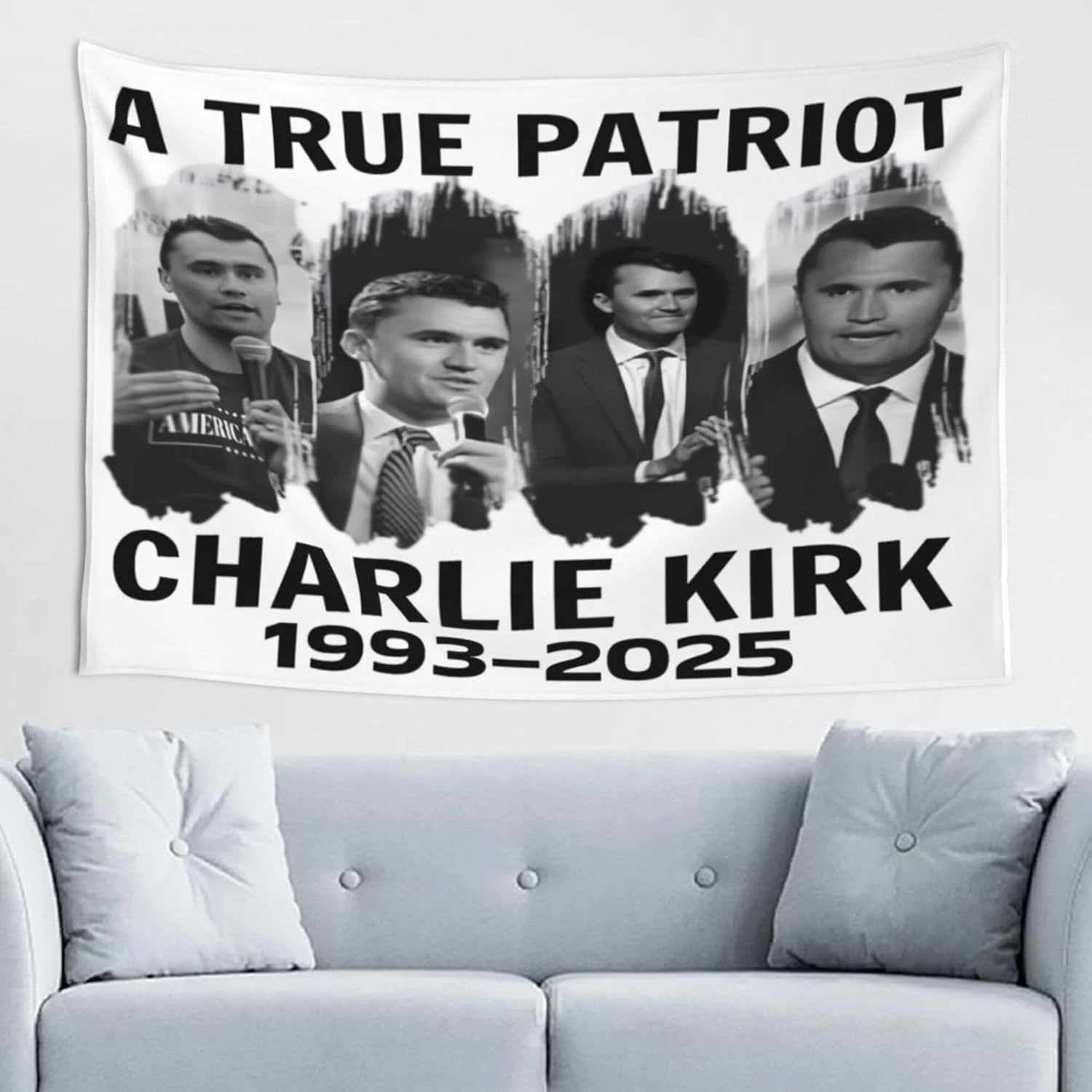 A True Patriot Charlie Kirk Tapestry, American Flag Wall Banner Decor