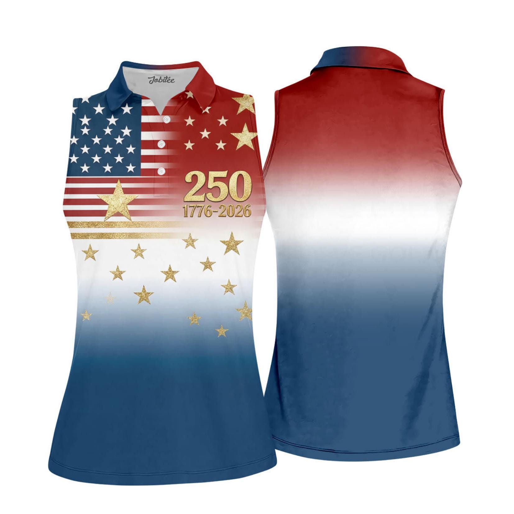 USA 250th Anniversary Polo Shirt, Patriotic Sleeveless Golf Shirt Women, 17762026 Independence Day Outfit, American Flag Stars Stripes Top