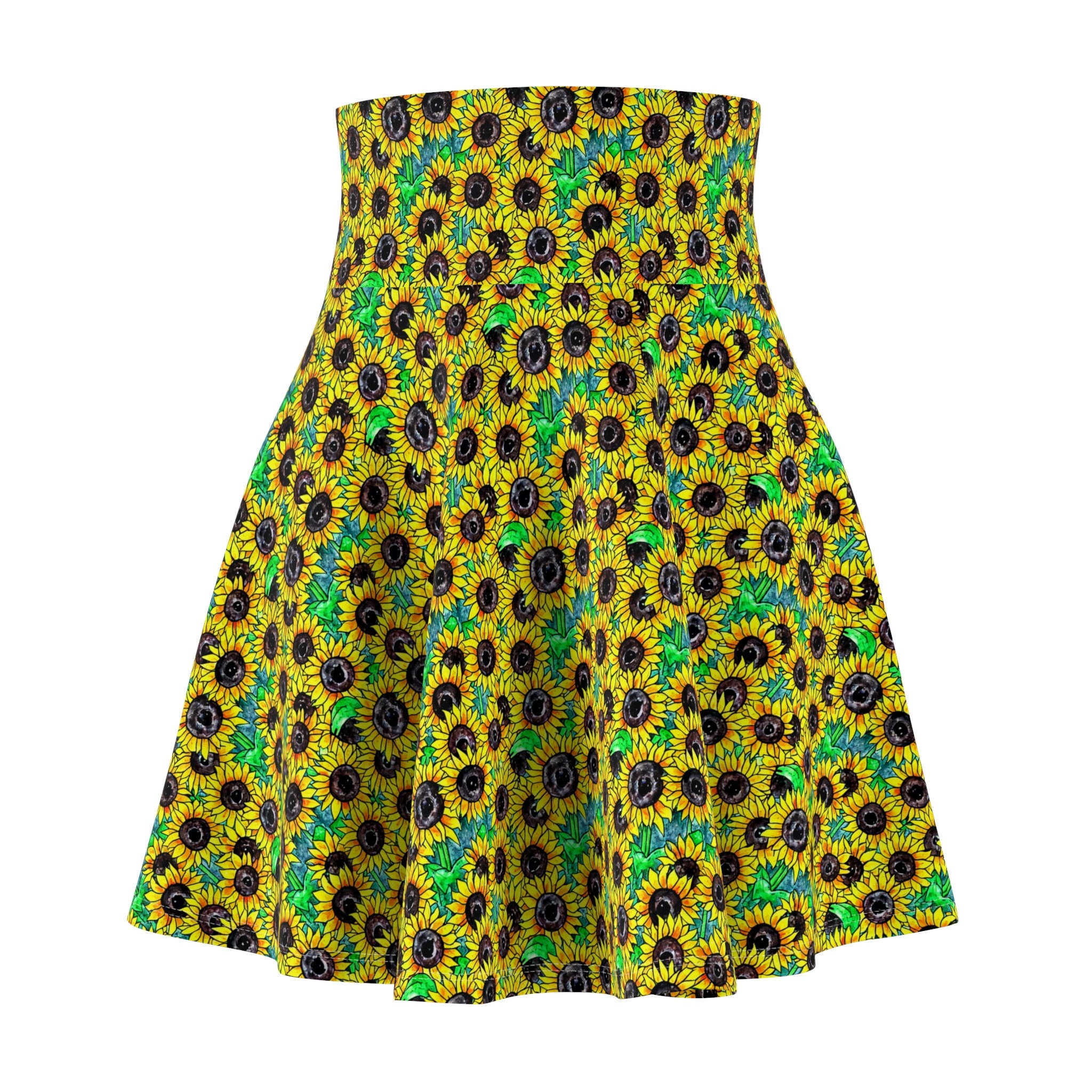 Sunflower Gardens Women's Skater Skirt | 4" wide high-rise elastic waistband | Women Summer Skater Skirt | Beaching Outfit
