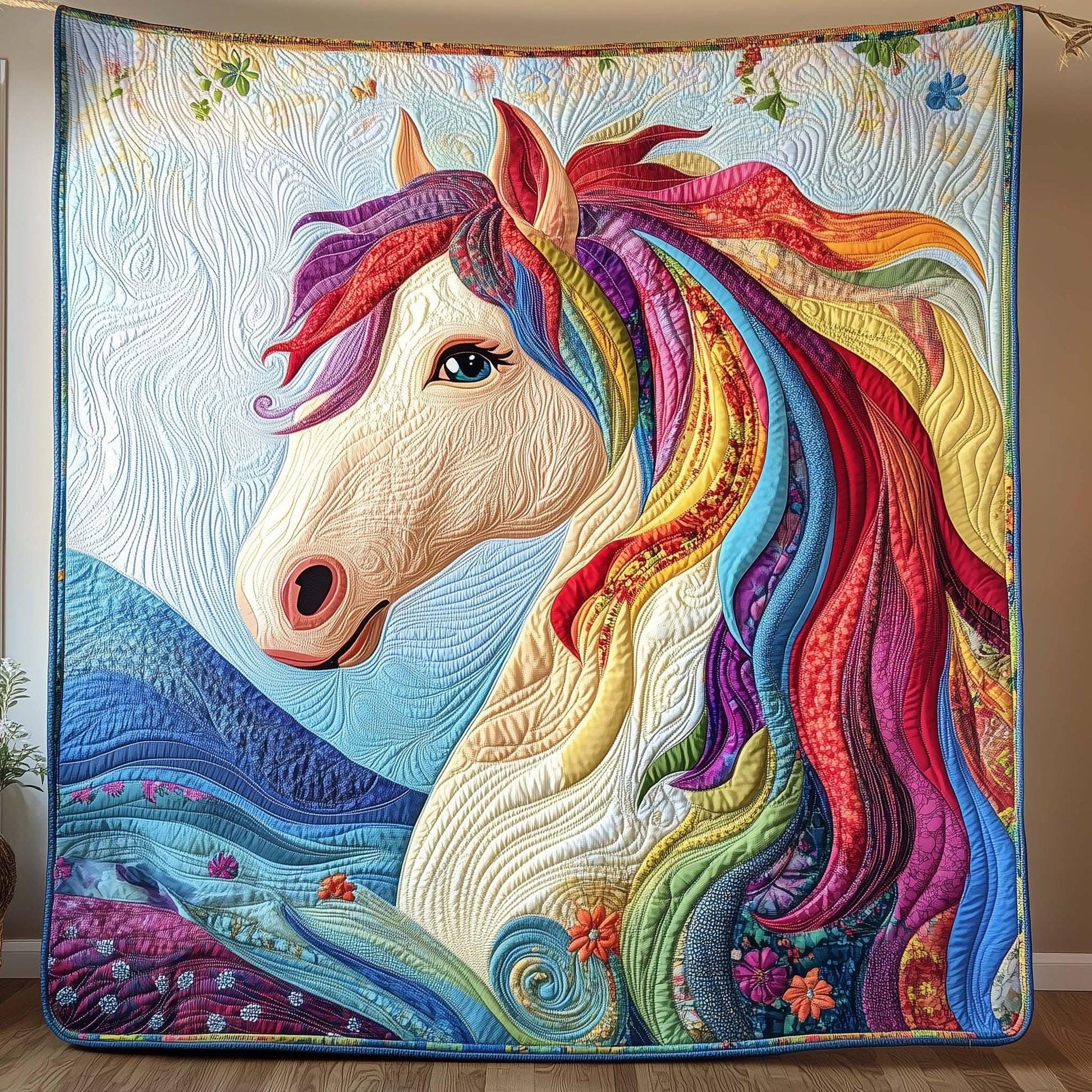 Colorful Horse Throw Blanket, Boho Rainbow Animal Decor, Vibrant Equine Wall Hanging, Artistic Horse Lover Gift