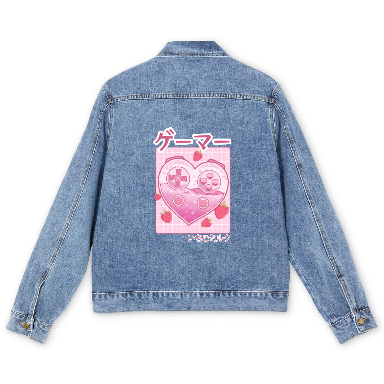 Video Gamer Japanese Kawaii Strawberry Milk Anime Men's Denim Jackets