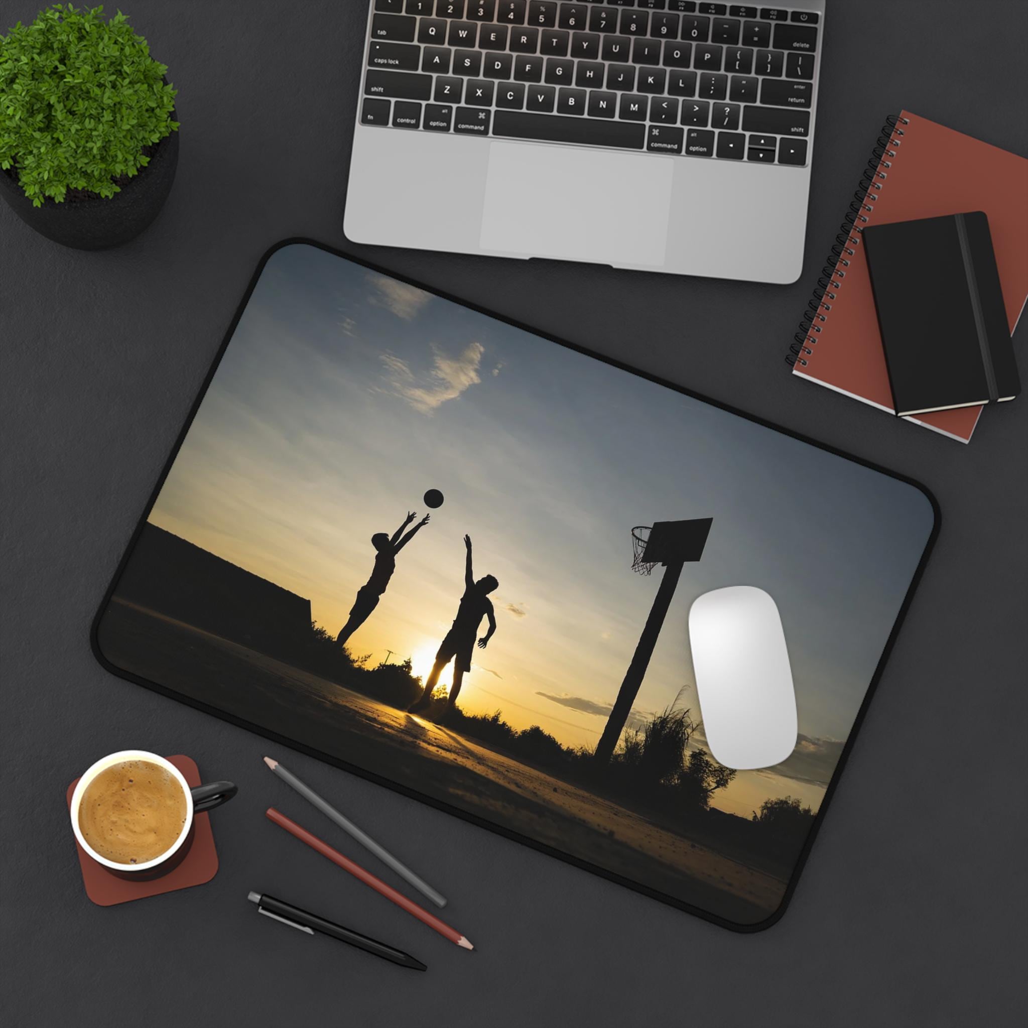 Sunset Basketball Silhouette Desk Mat | Sports Court Mousepad