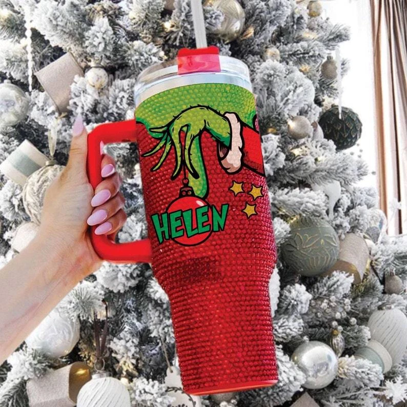 40oz Bling Tumbler - Personalized Christmas Rhinestone Tumbler
