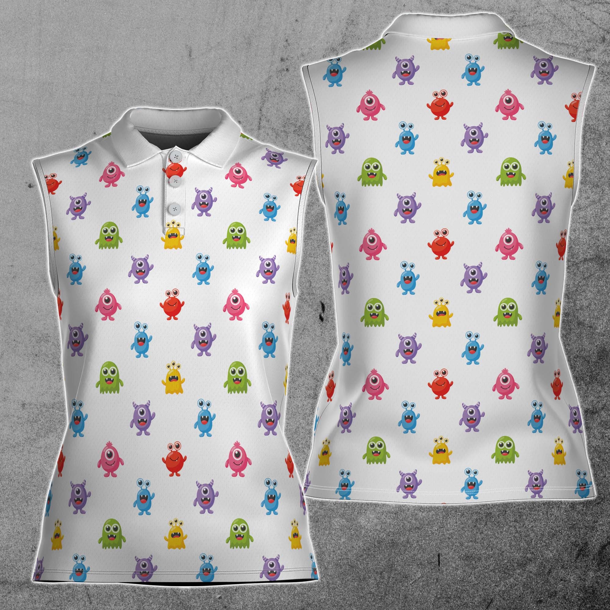 Funny Cute Colorful Monster Cartoon Golf Women Sleeveless Polo