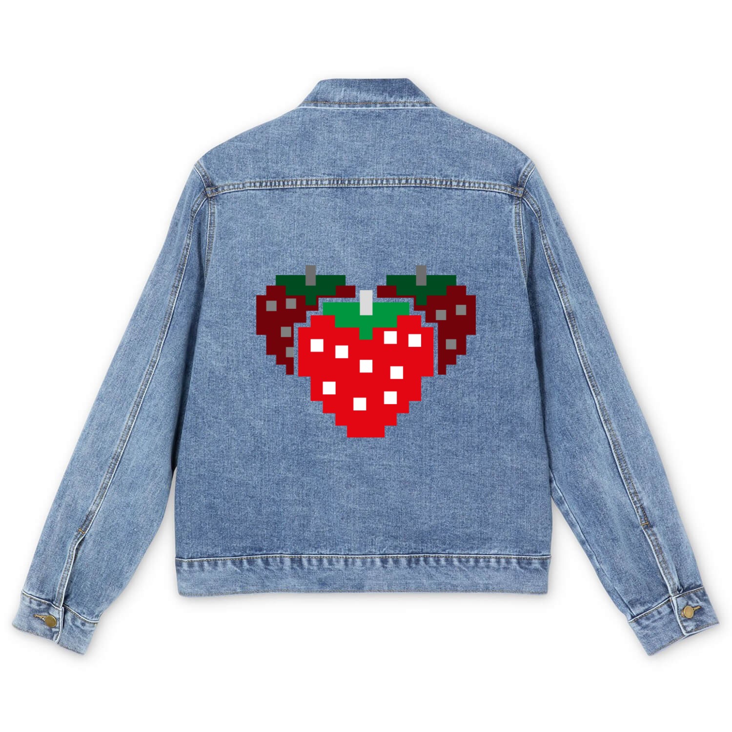 8 Bit Pixel Strawberry 80s Video Game 100 Days of Men's Denim Jackets