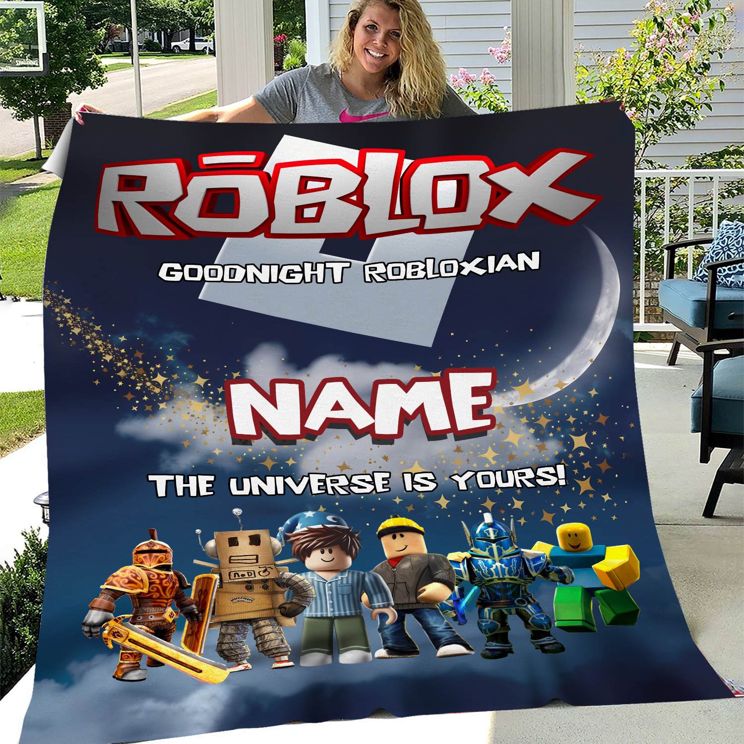 Personalized Roblox Velvet Blanket with Name, Cozy Good Night Robloxian Night Sky, Velvet Plush Blanket, Gift, Christmas, Birthday