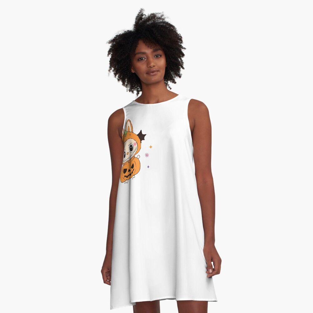Halloween Pumpkin Labubu Character Illustration A-Line Dress, Gift for Her