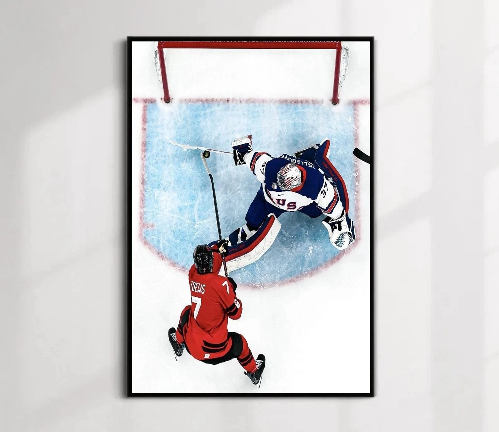 Connor Hellebuyck Save Against Toews Poster - Hockey Fan Vertical Premium Matte Poster
