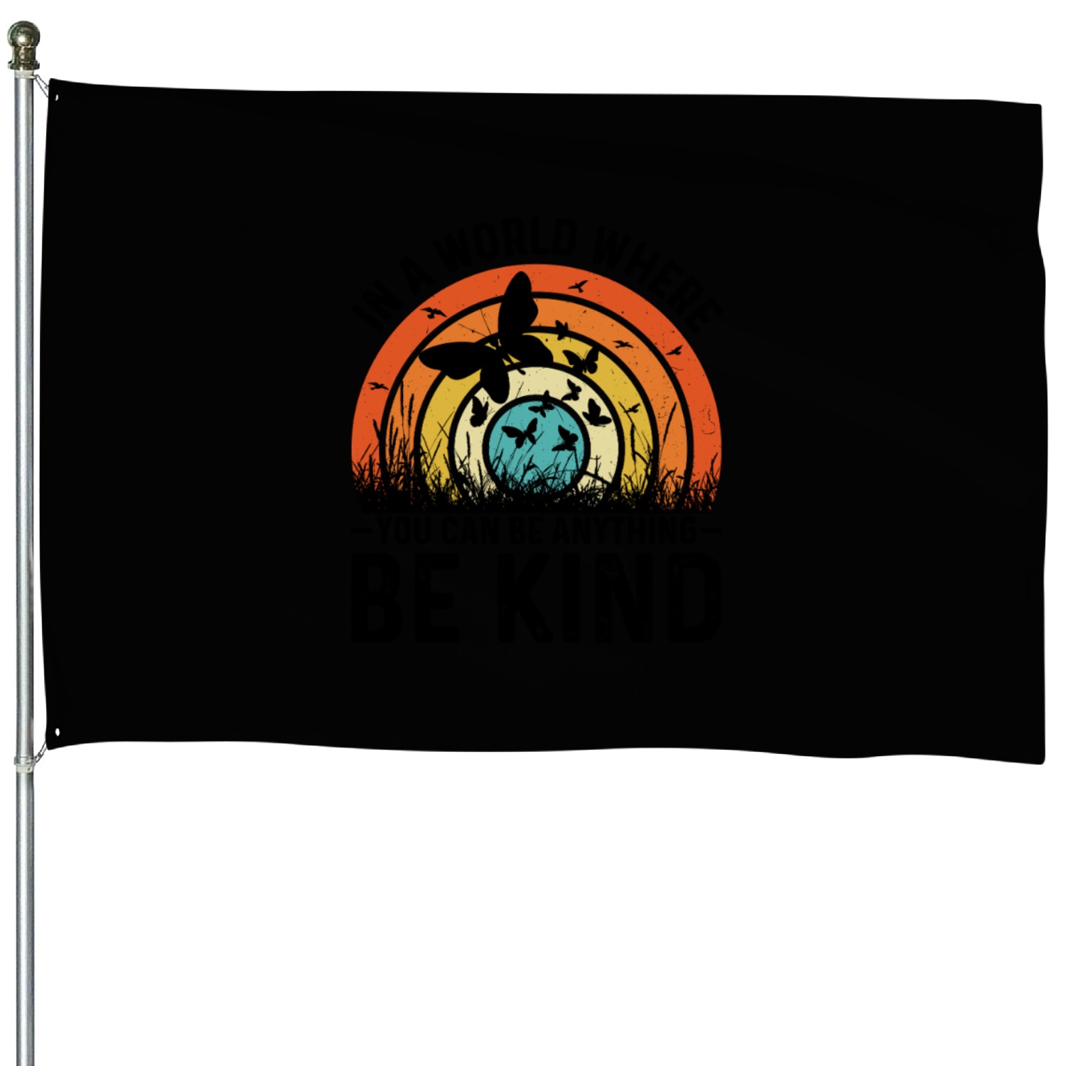 Inspirational Be Kind Quote with Rainbow House Flags