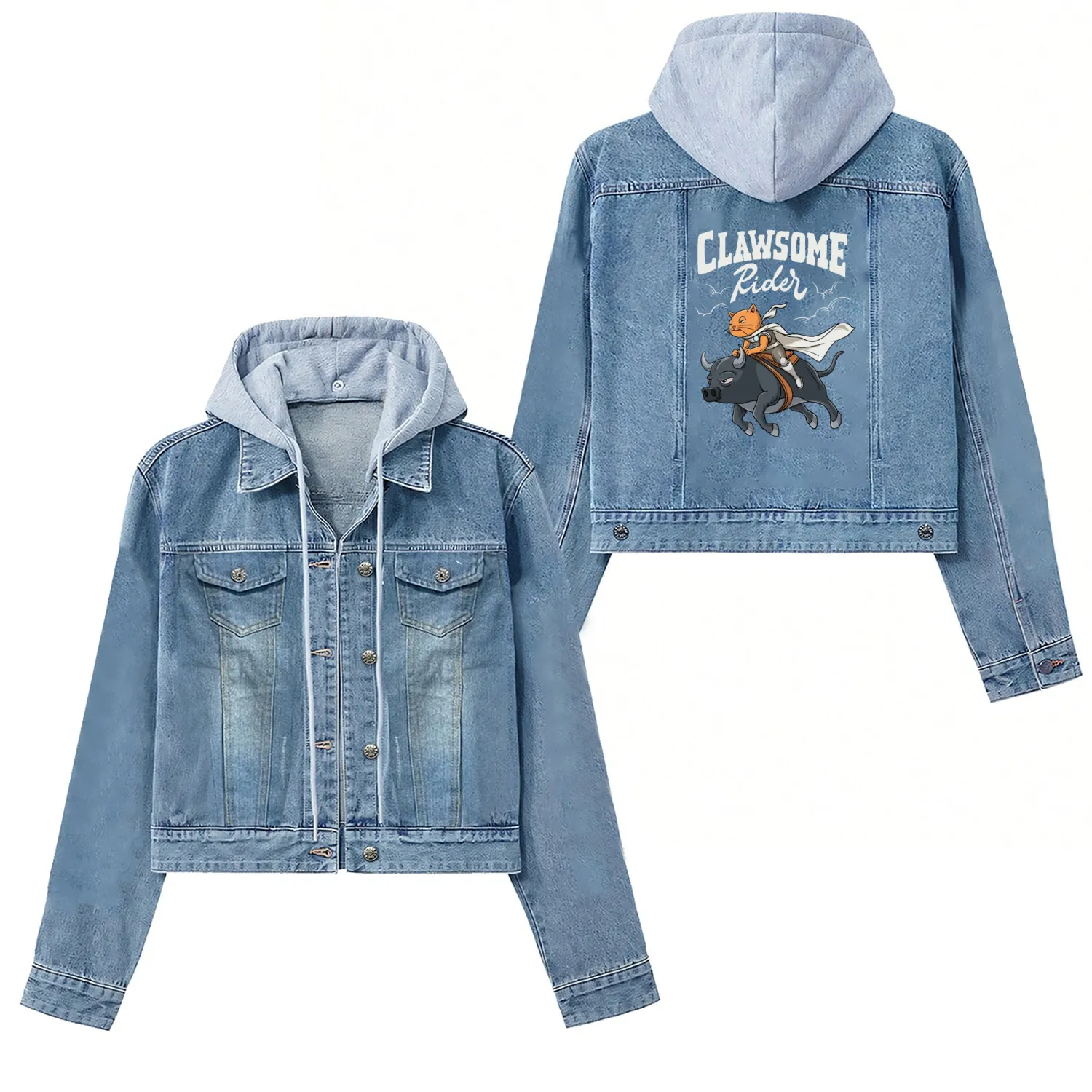 Western Rodeo Cat "Clawsome Rider" Design for a Women's Denim Jackets