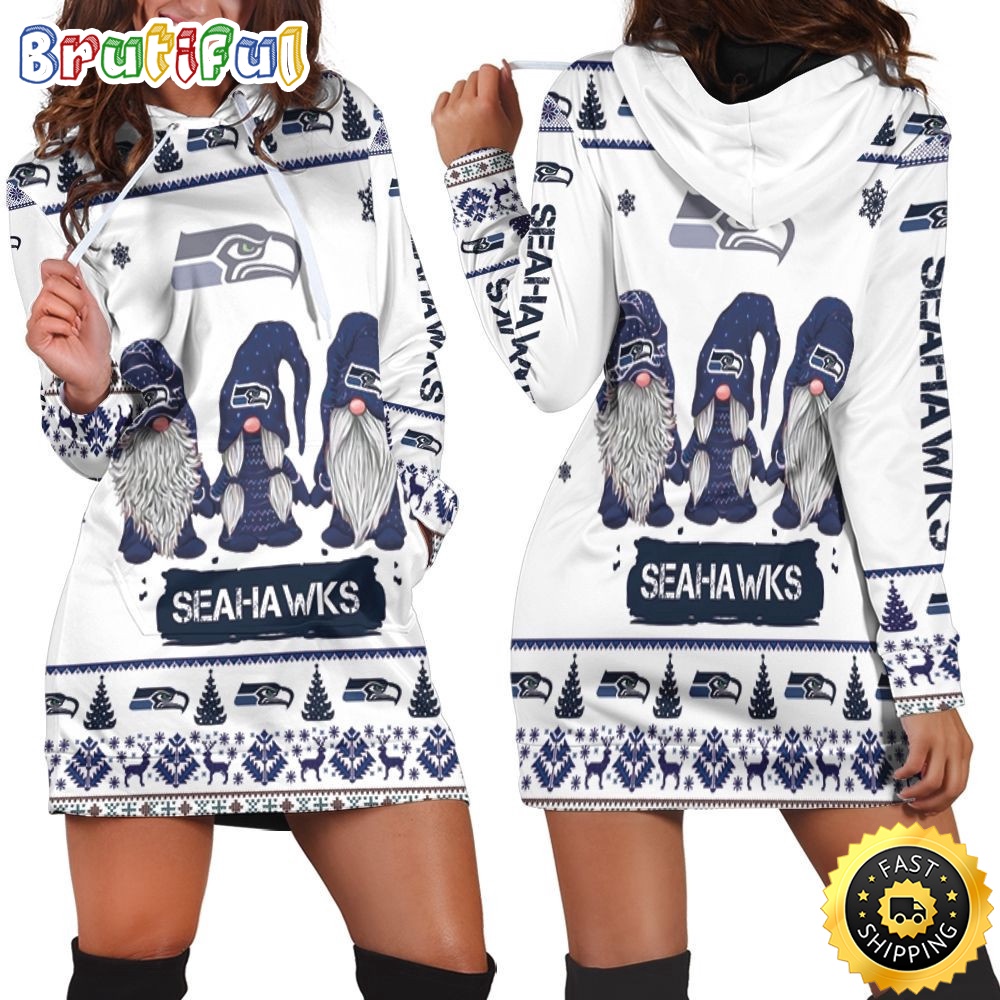 football Seattle Seahawks Hoodie Dress Gnomes All Over Print Hoodie Women