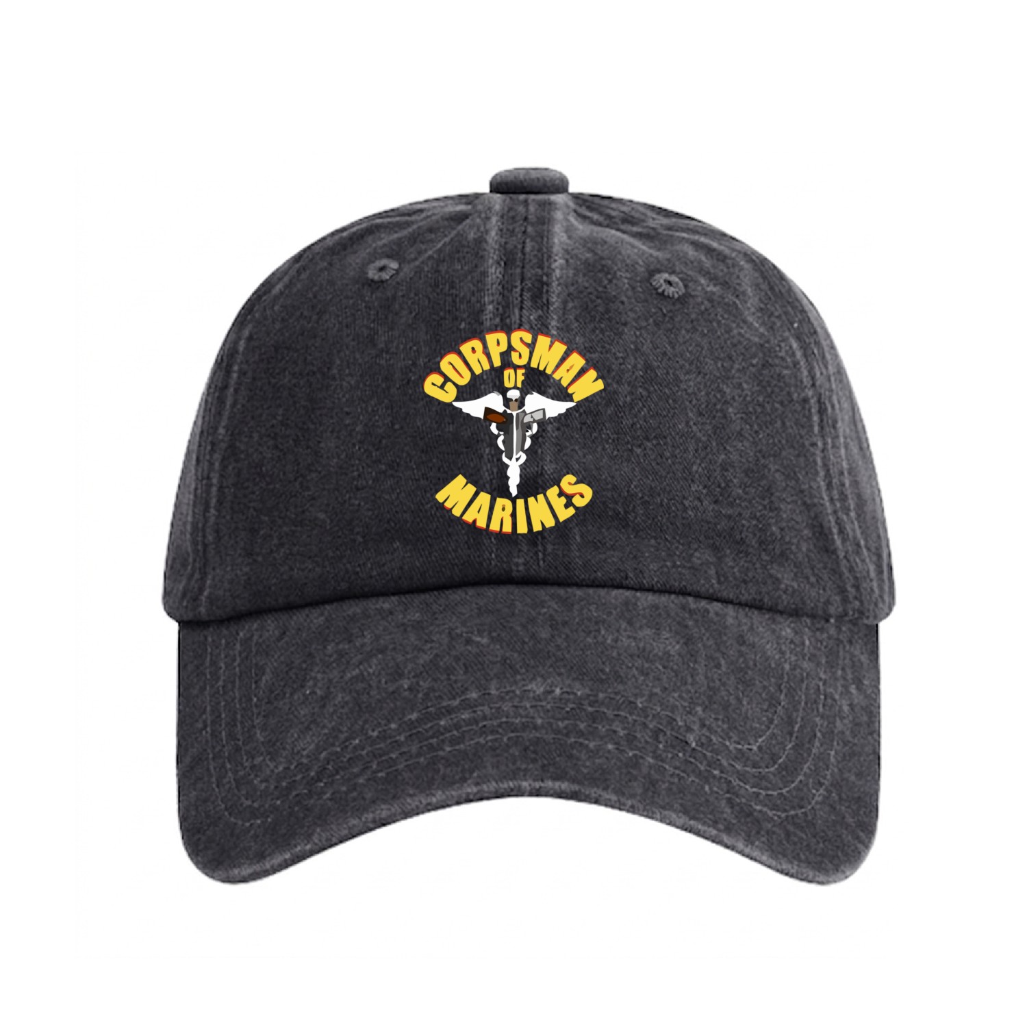 Us Navy Corpsman 8404 Fmf Veteran Front & Back Des Washed Denim Baseball Caps