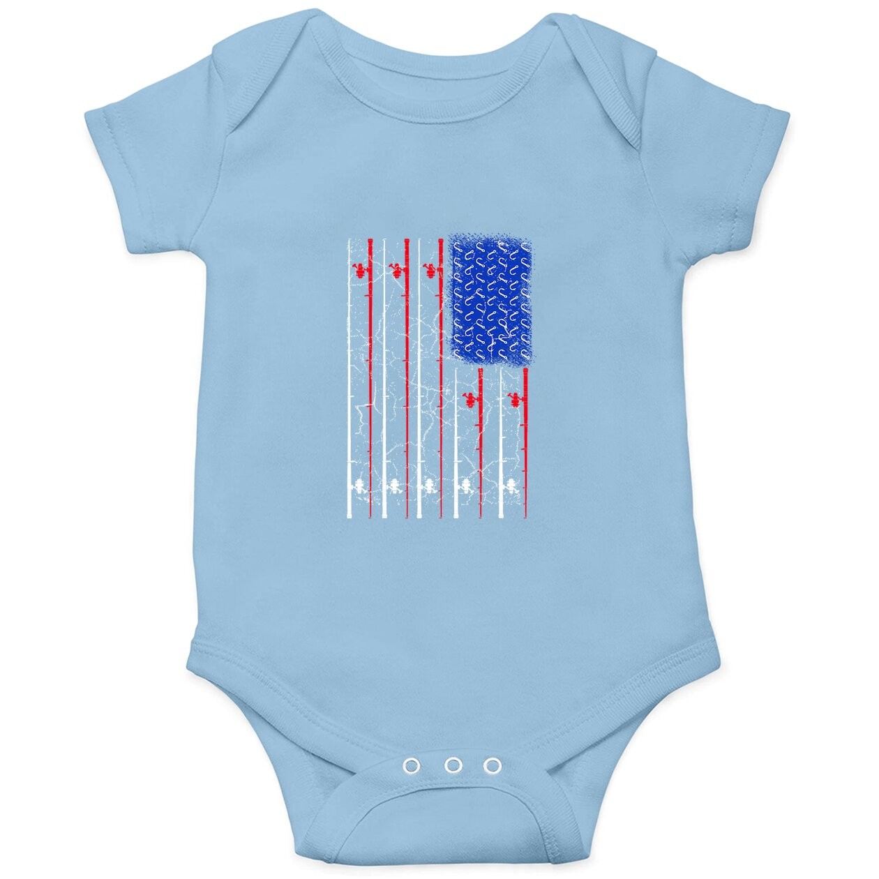 American Us Flag Fishing Rod Baby Bodysuit, Fisherman Top For Him Baby Bodysuit