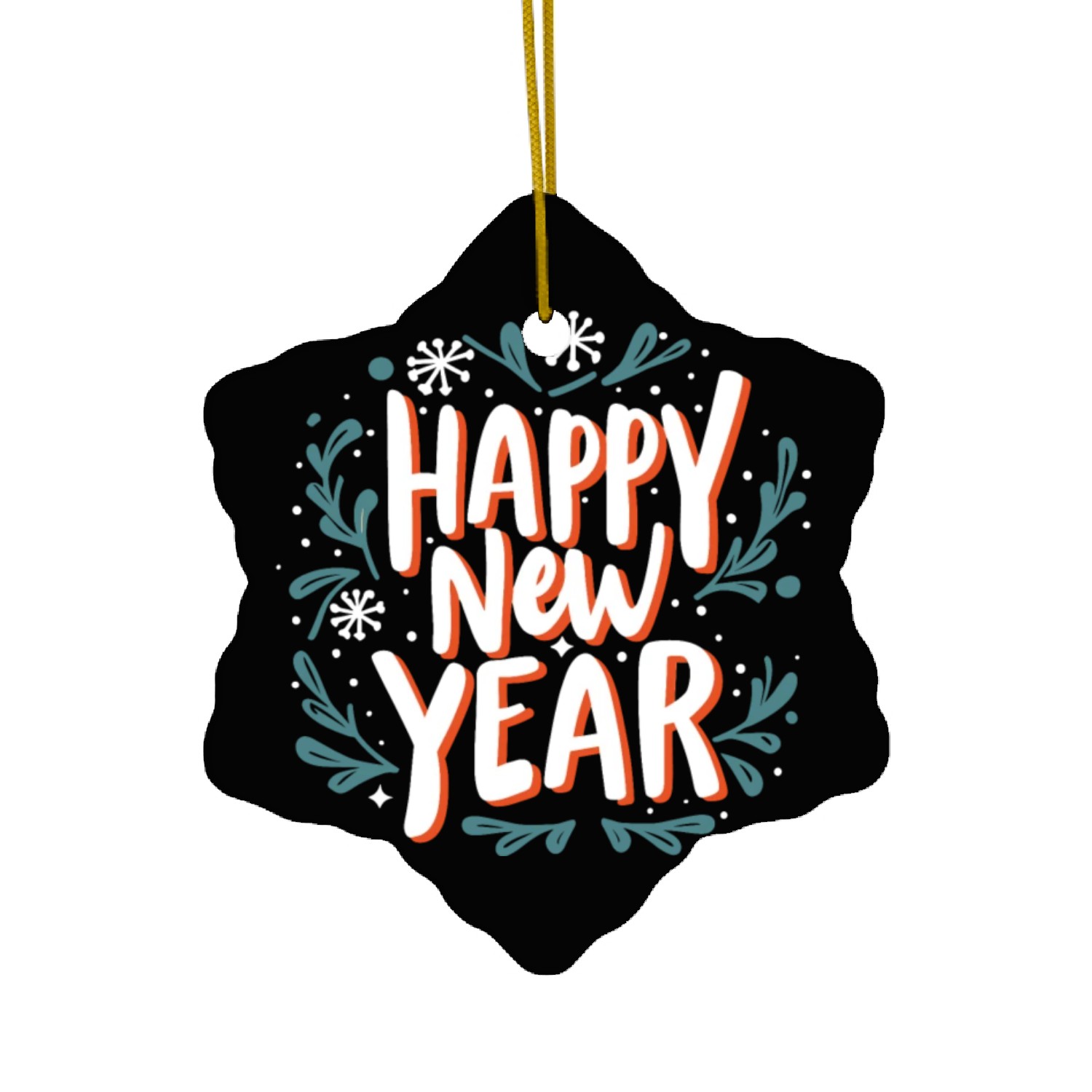 Happy New Year Typography design Ceramic Ornaments