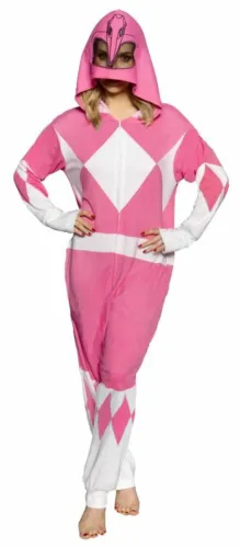 Power Rangers Pink Ranger Adult One Piece Hooded Jumpsuits, Halloween Cosplay Clothing