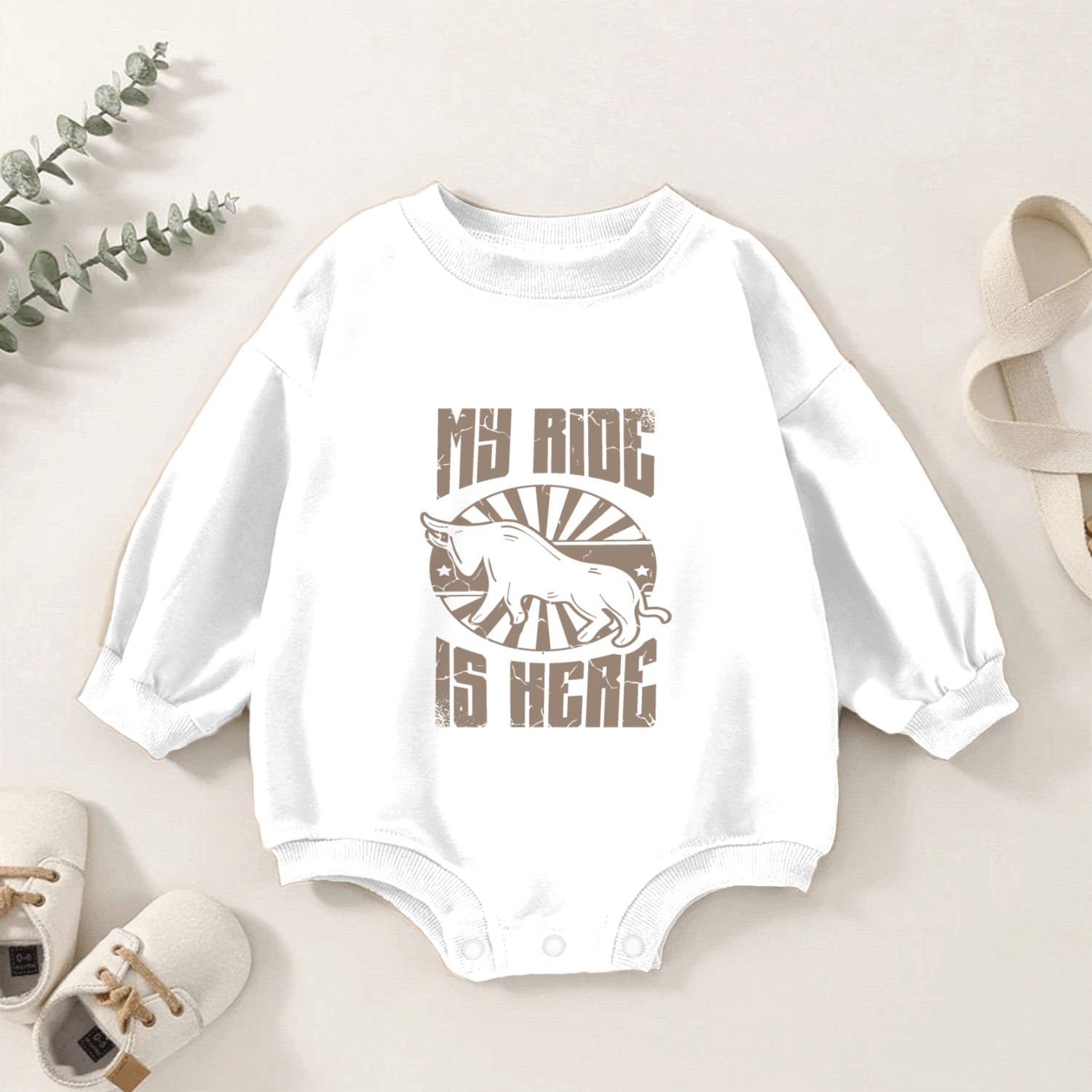 My Ride Is Here Bull Rider Bull Riding Rodeo Baby Romper Sweatshirts