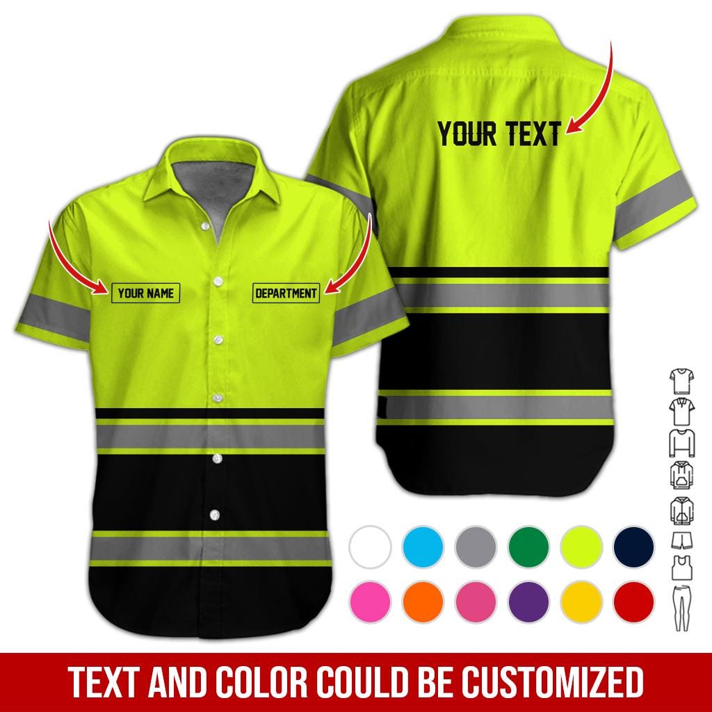 Custom Work Uniform Style Hawaiian Shirt, Personalized Construction Crew Button Down, Valentines Day Gift for Him, Birthday Gift for Men