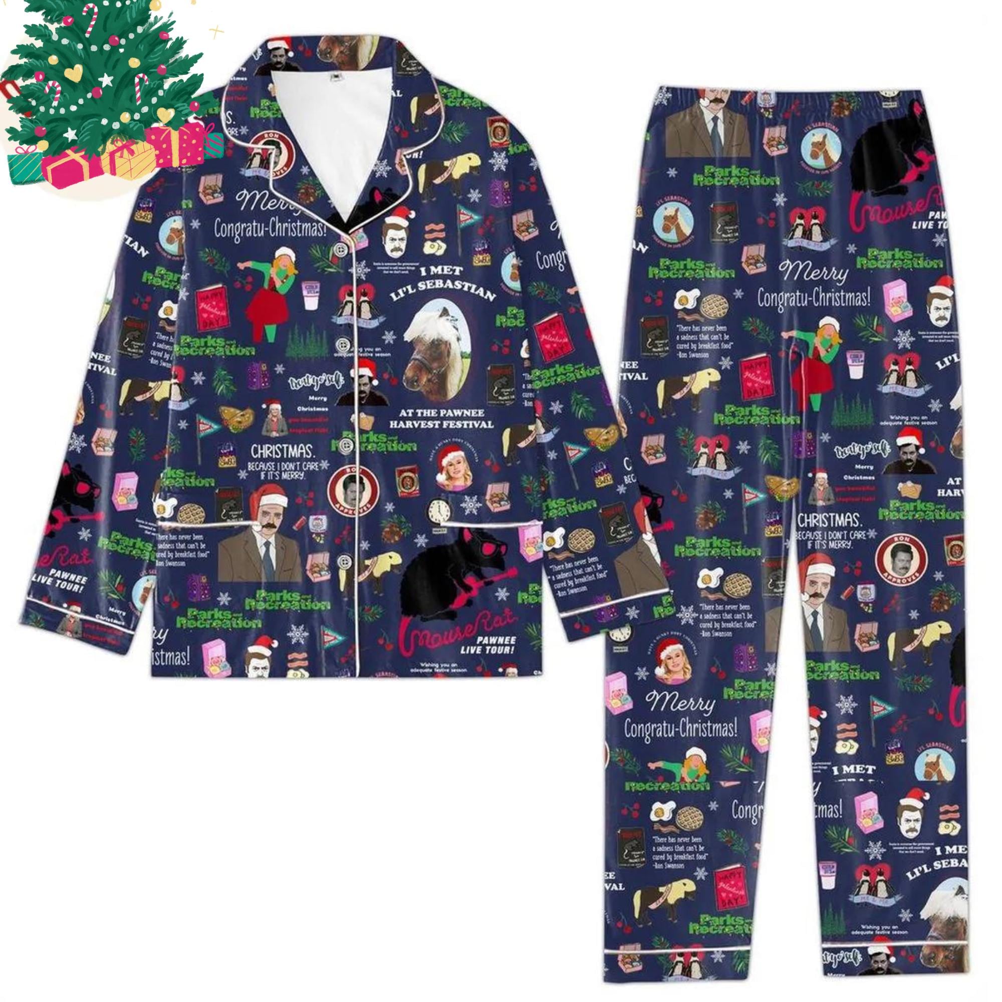 Parks And Recreation Christmas Movie Pajamas, Merry Congratu Christmas Women Set, Christmas Movie Famliy Pajamas, Xmas Gift For Her