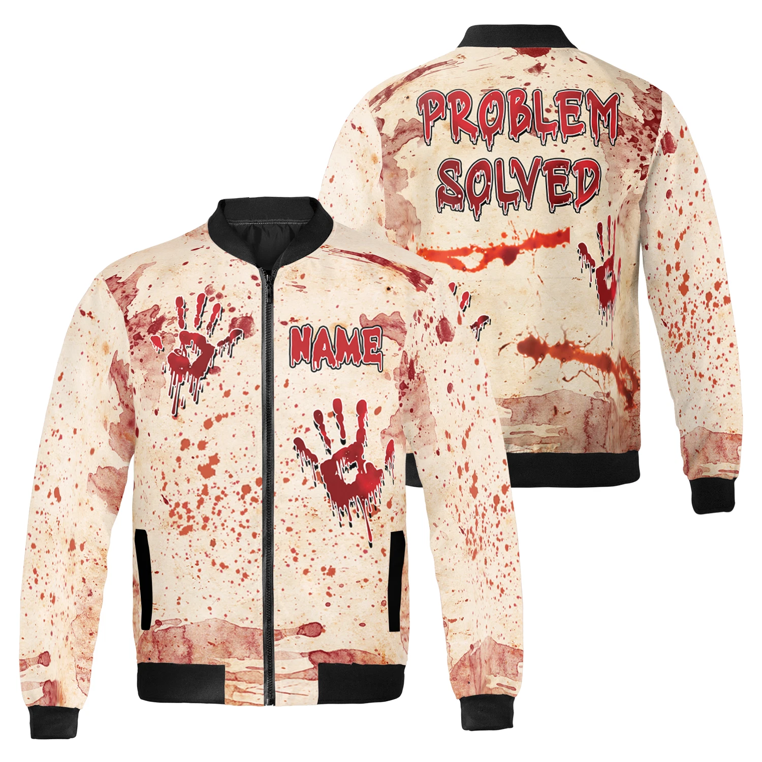 Personalized Blood Splatter Problem Solved Halloween Bomber Jacket
