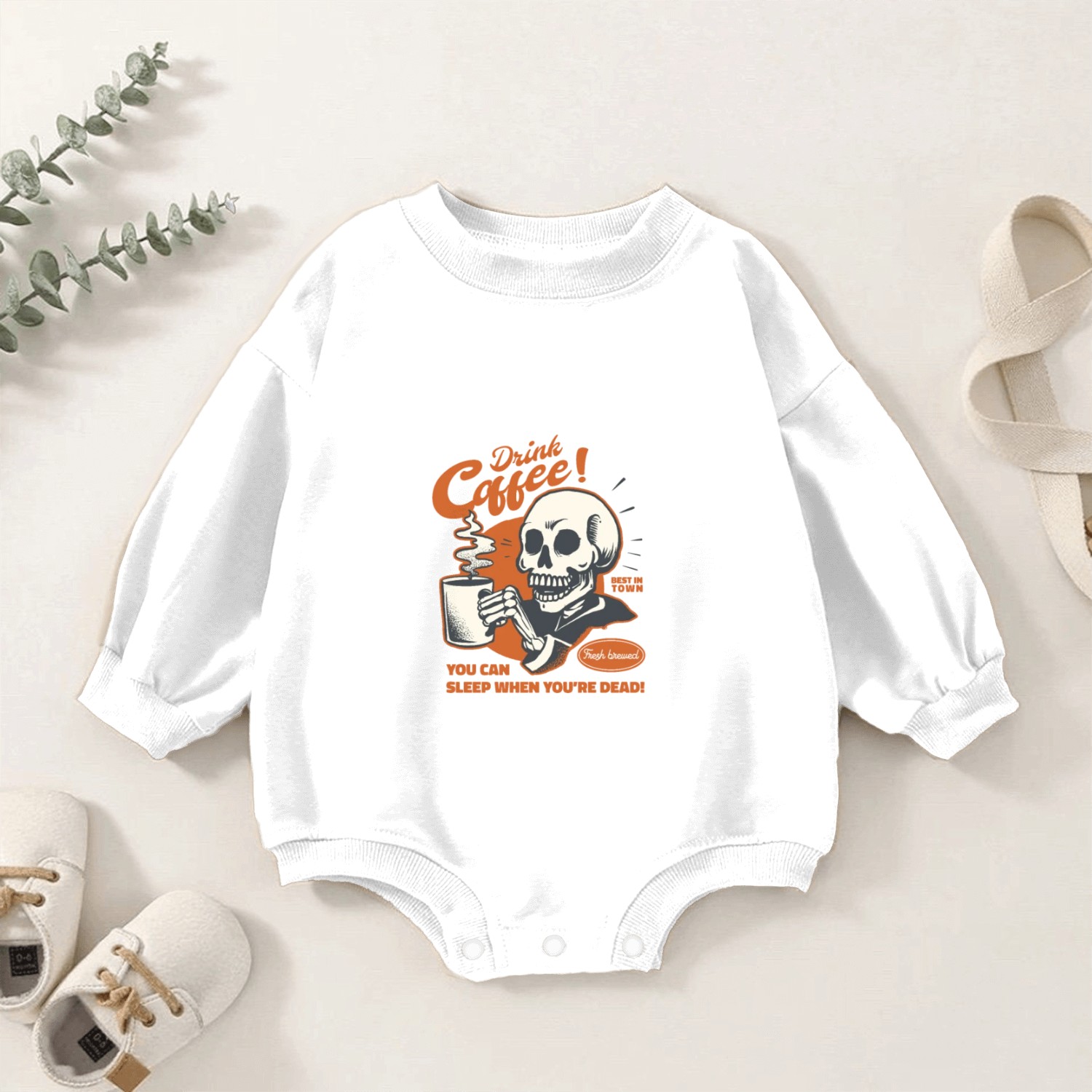 Skeleton Drinking Coffee Baby Romper Sweatshirts
