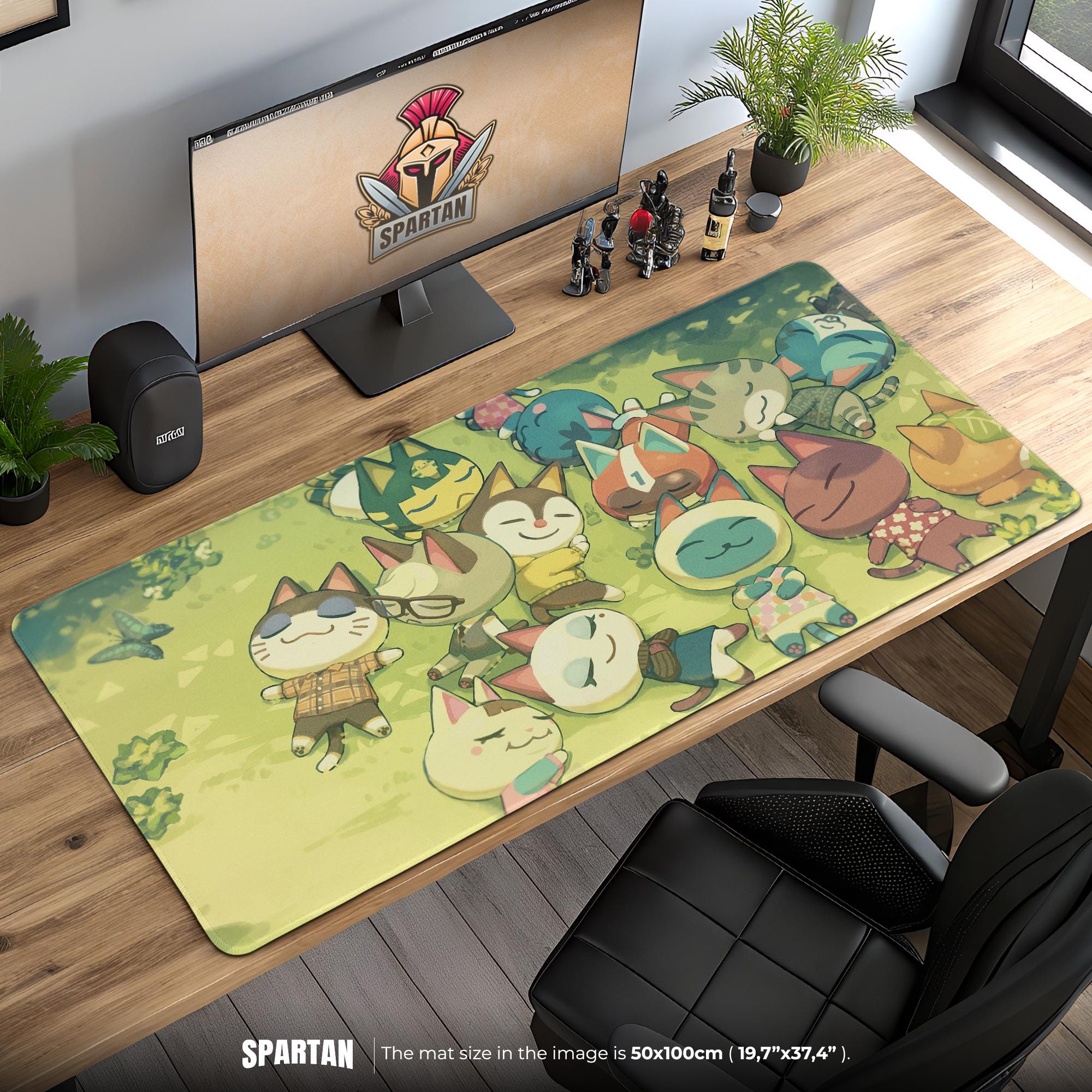 Animal Crossing Cat Villagers Desk Mat Cozy Gaming Desk Mat Kawaii Cat Island Print for PC Setup