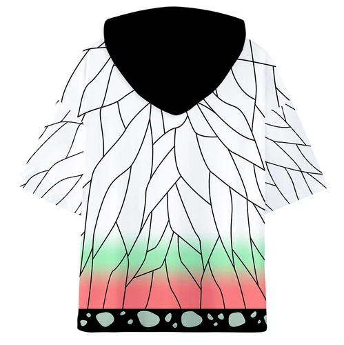 demon Kimetsu no Yaiba Kamado Tanjirou neko Short Sleeve Hoodie Shirt