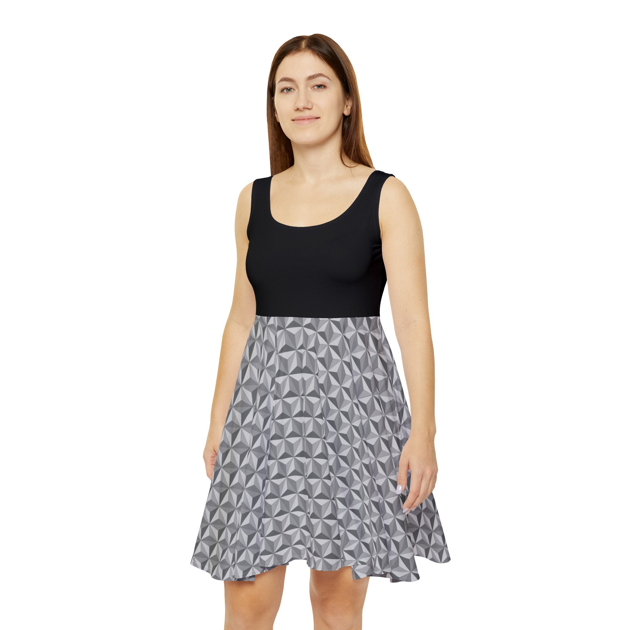Celebrate Earth's Spaceship Dress | The Spaceship Is Earth Geometric Triangle Dress | Geometric Triangle Dress with Black Top