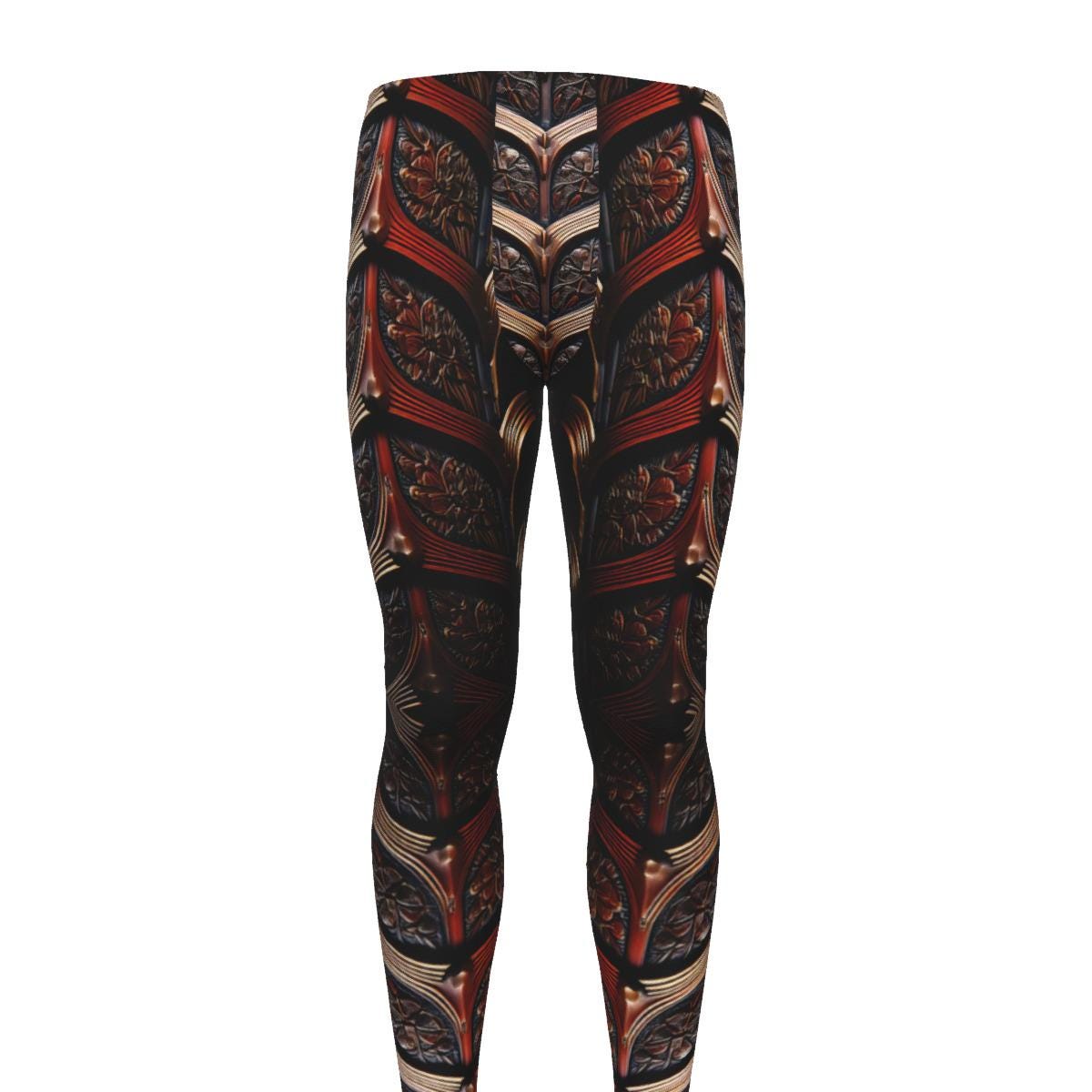 Gladiator Mens Leggings Dark Red Exoskeleton Armor Running Pants Workout Cycling Athletic Fitness Medieval Exercise Wrestling LARP Cosplay