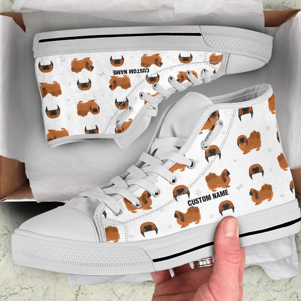 Pekingese Dog Custom Name High Top Sneakers / Pekingese Dog High Top Shoes/ Pekingese Dog Custom Print Trainers Shoes / Pekingese Owner Gift