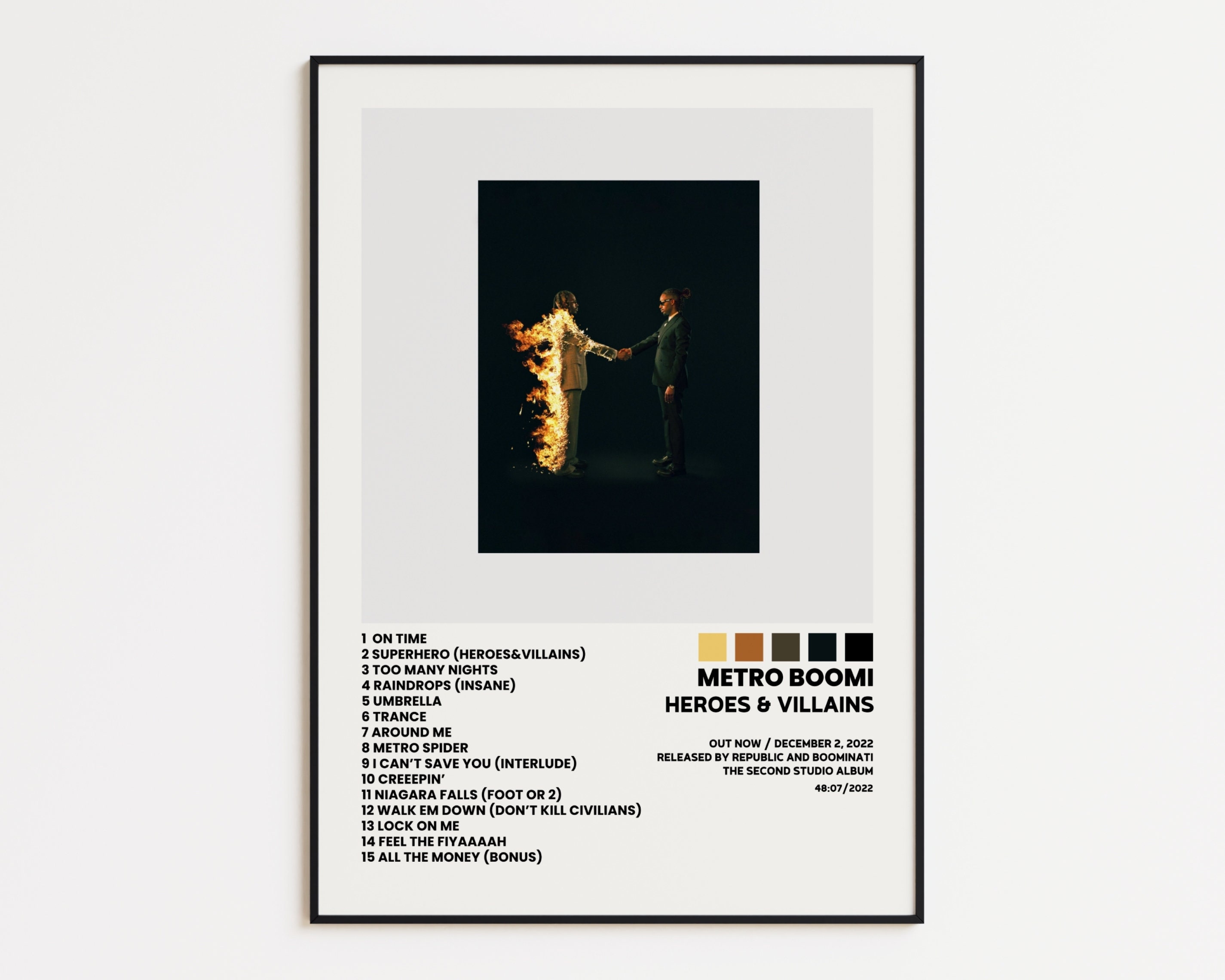 Metro Boomin Cover Poster, Heroes & Villains Album Wall Print, Tracklist Poster