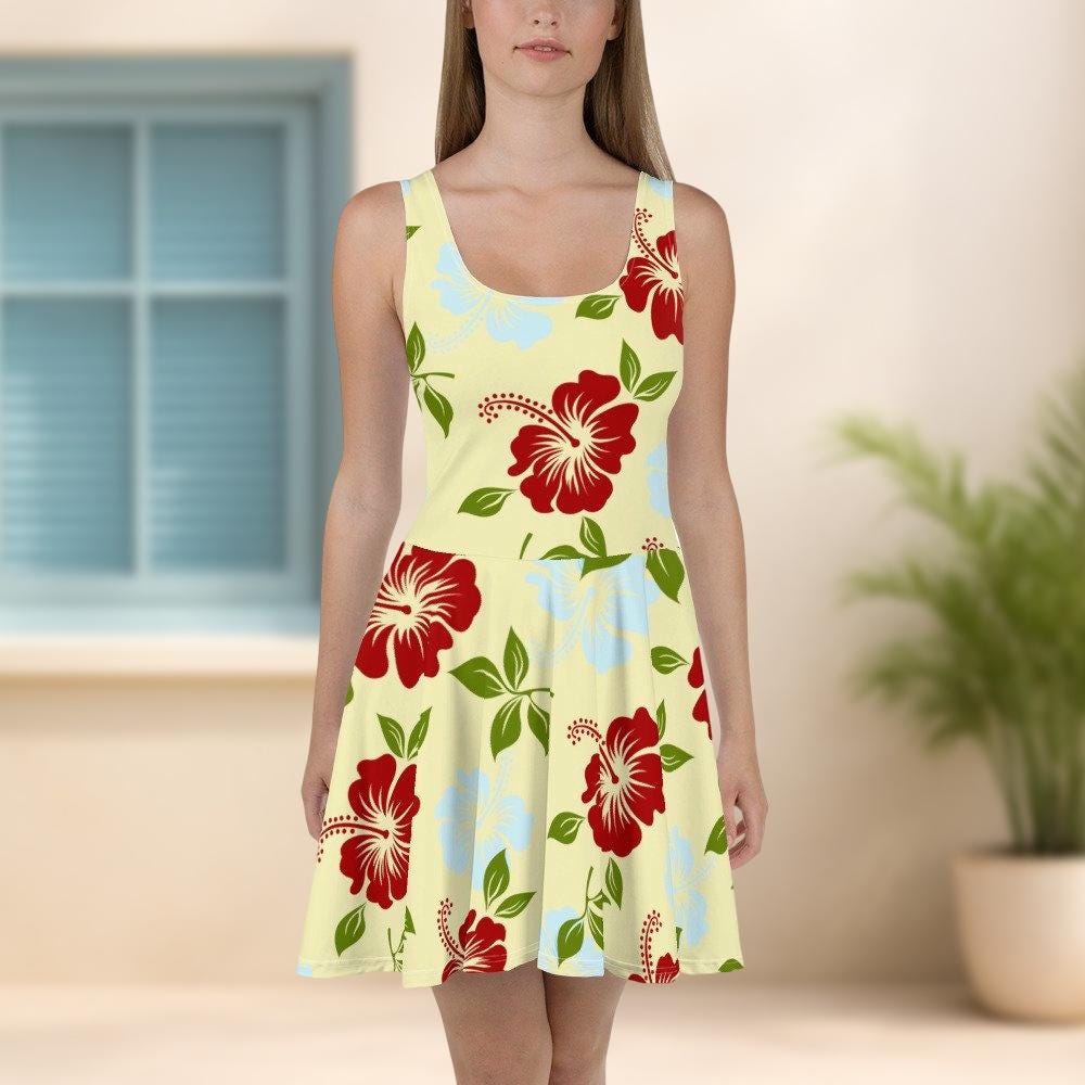 Hibiscus Hawaiian Dress, Floral Print Summer Maxi Dress for Women