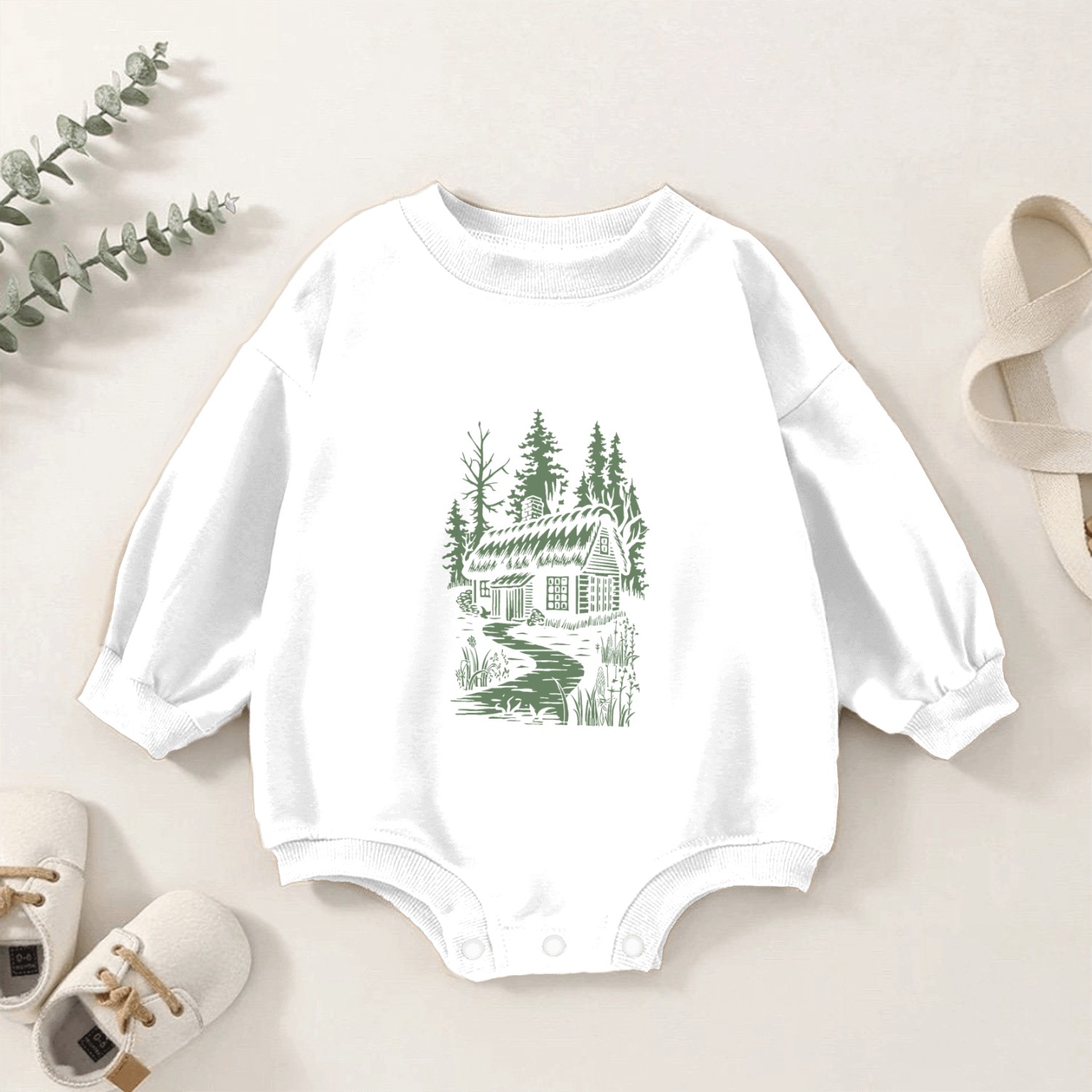 Dark Cottagecore Forest Cabin Fantasy Baby Romper Sweatshirts