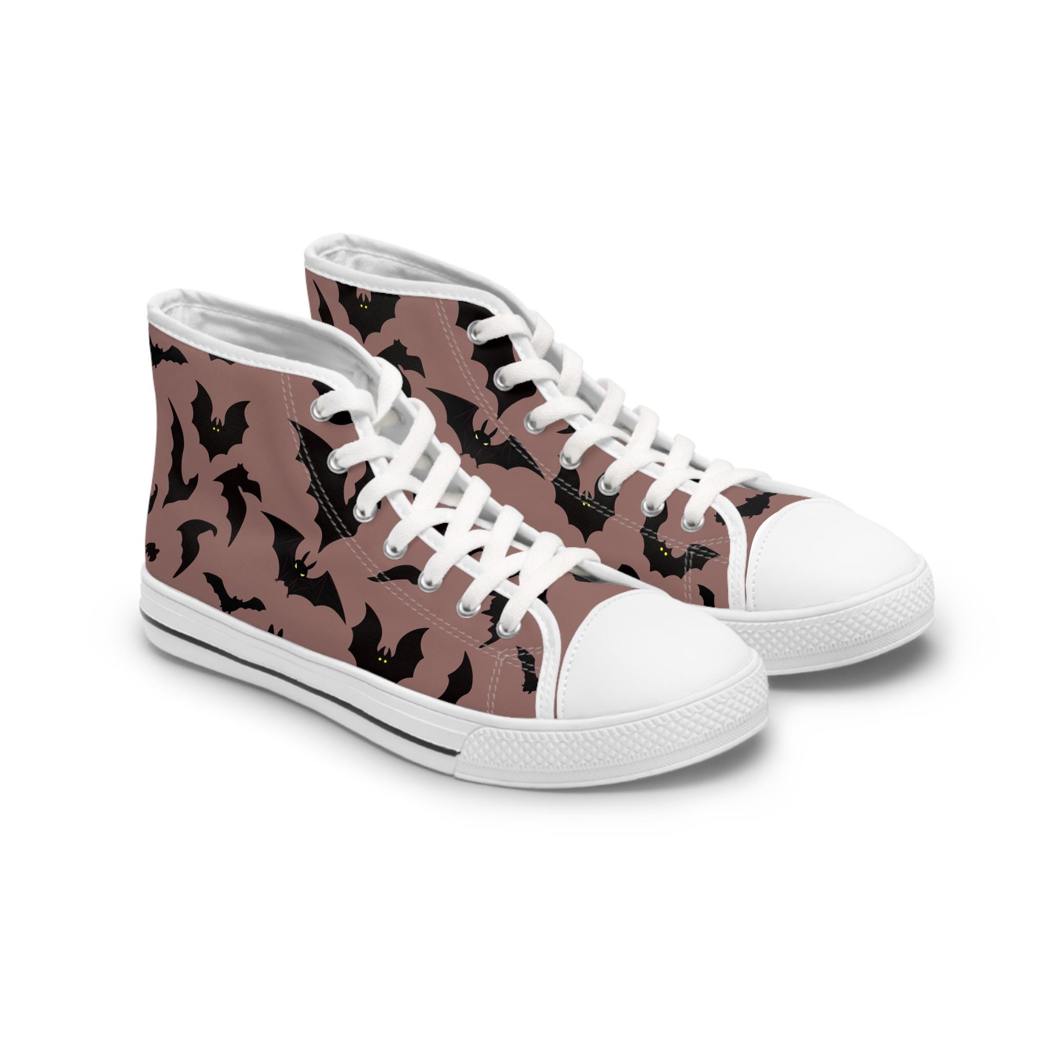 Women's Bat Sneakers PINK, Halloween Goth Shoes, High Top Sneaker, Cute Womens Shoes, Animal Print Sneaks