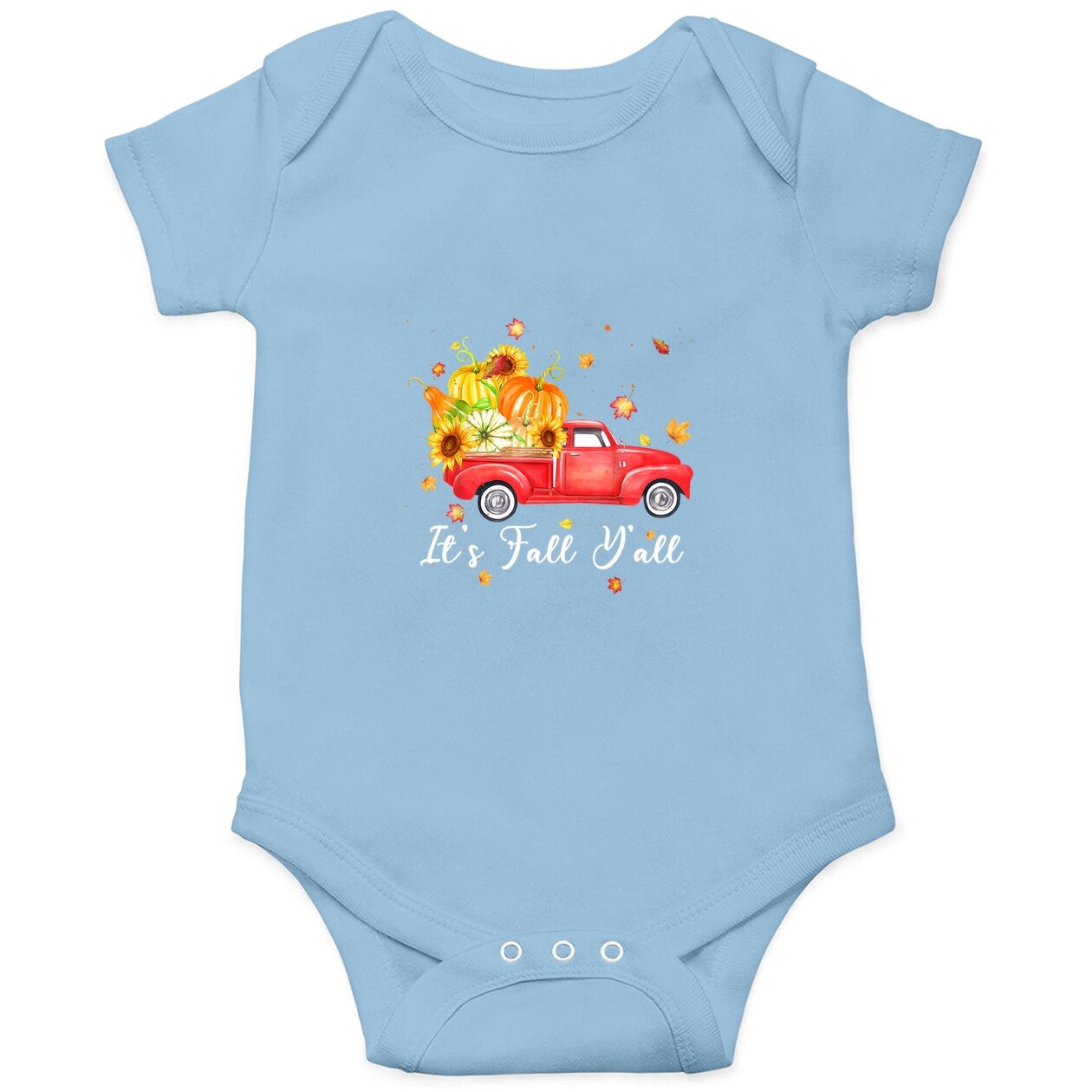 It's Fall Y'all Farm Truck Pumpkins Sunflower Maple Autumn Baby Bodysuit