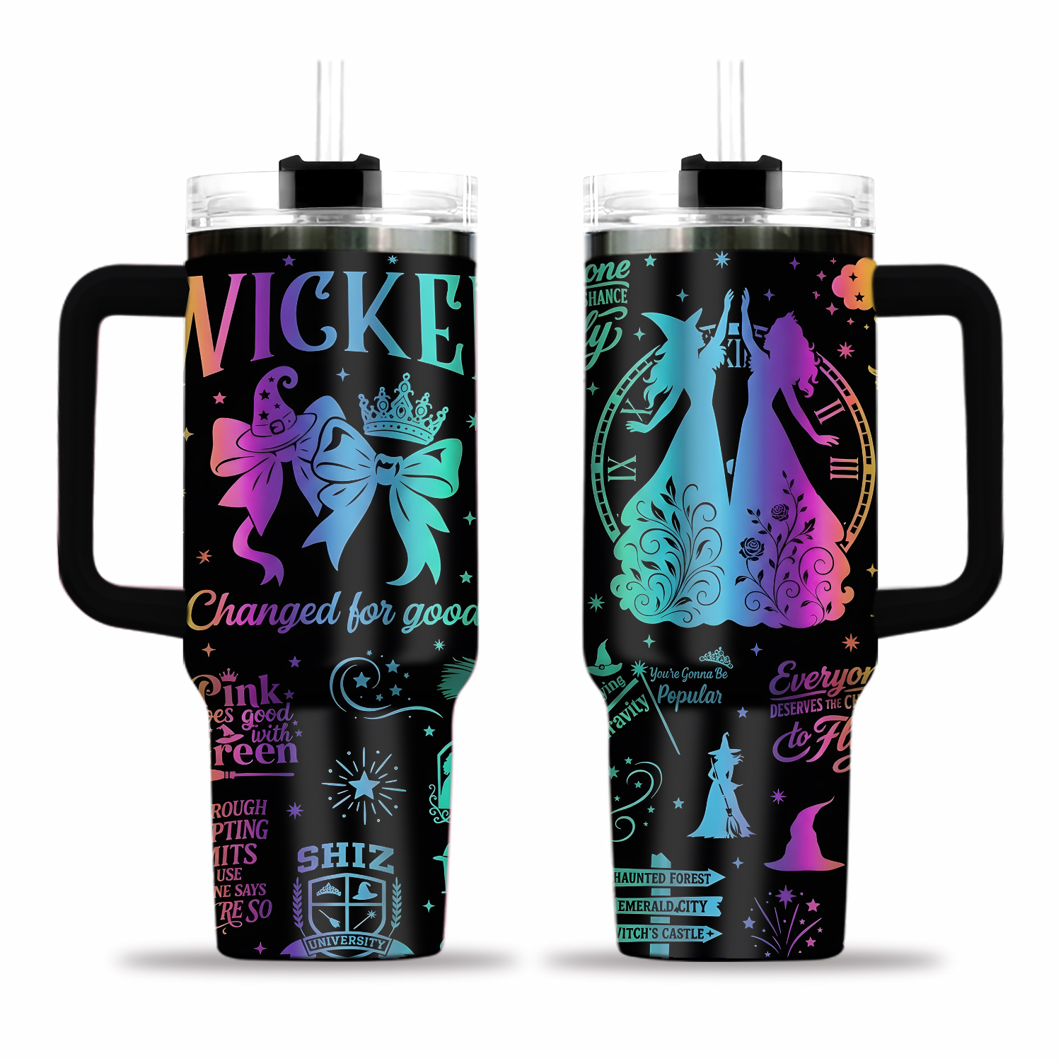 Wicked 40oz Tumbler, Engraved Stainless Tumbler With Handle, Broadway Cup Gift For Her, Musical Drinkware For Travel, Christmas Gift