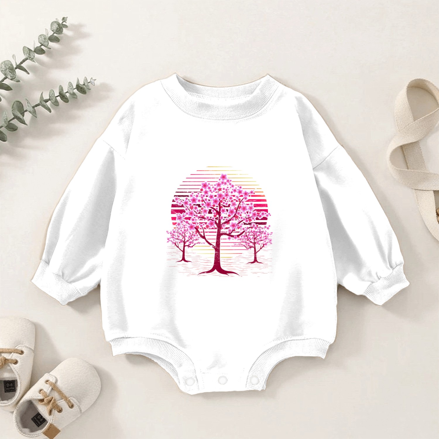 Japanese sakura tree gift retro cherry blossoms Baby Romper Sweatshirts