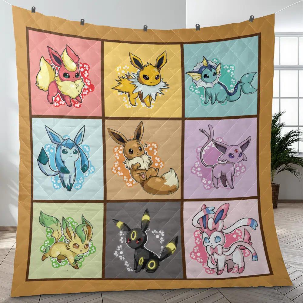 Eeveelutions PKM Quilt Blanket, Eeveelutions Cozy Quilt Blanket, PKM Blanket, Bedding Decor, Home Decor Gift.